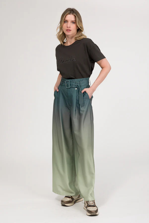 Pantaloni donna Anekke a gamba larga con cintura stile casual elegante VERDE L/XL | Giò Fashion