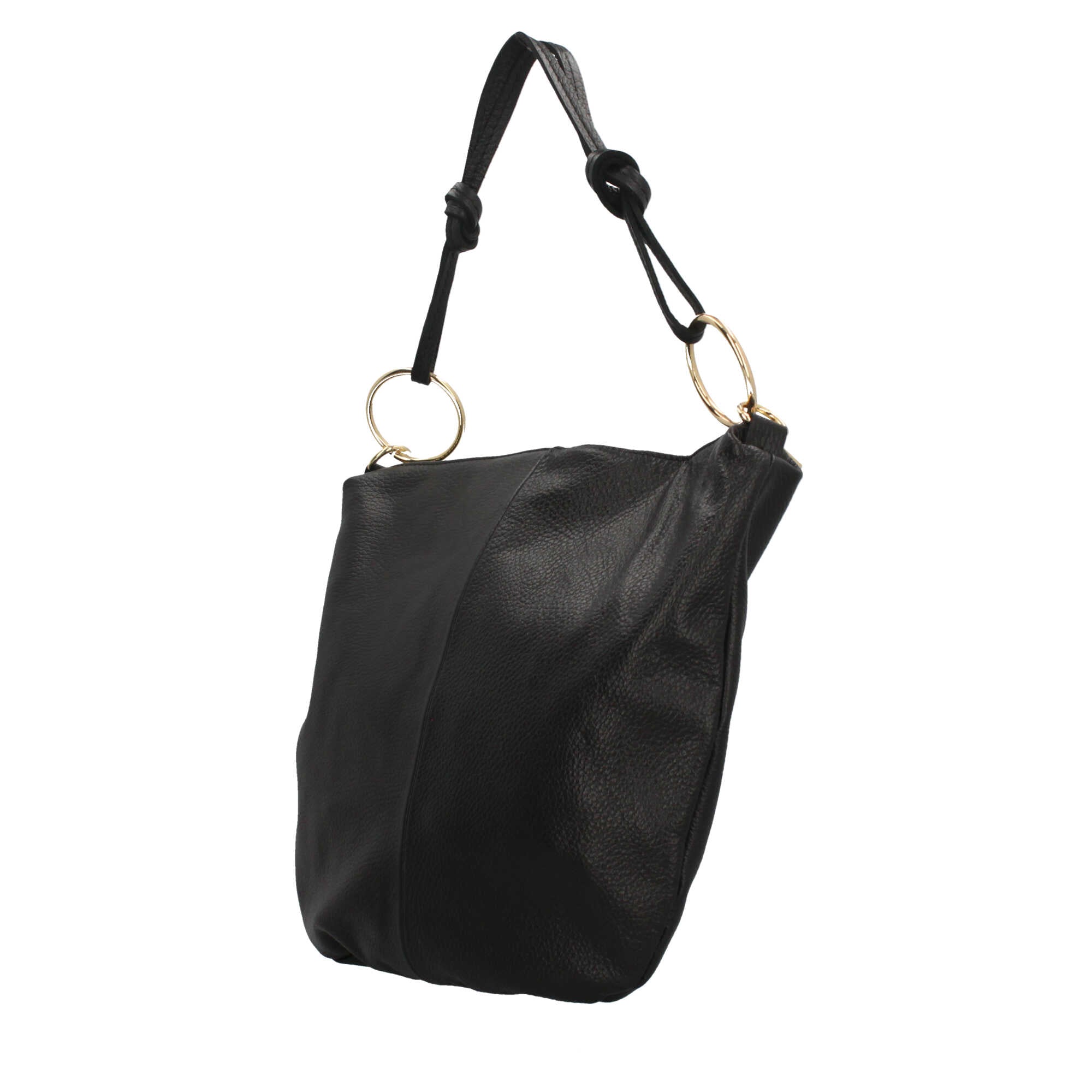 Borsa a spalla in pelle Made in Italy con manico ad anelli
