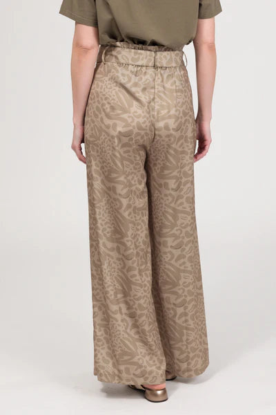 Anekke pantaloni donna ampi con cintura e stampa elegante moderna Beige S/M | Giò Fashion