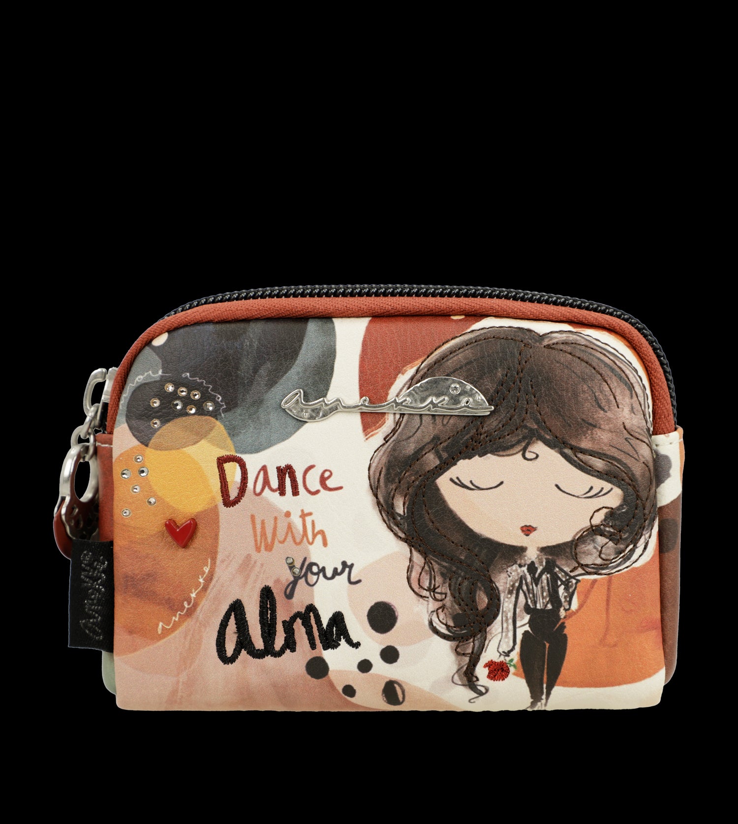 Portamonete Anekke compatto con zip e design artistico