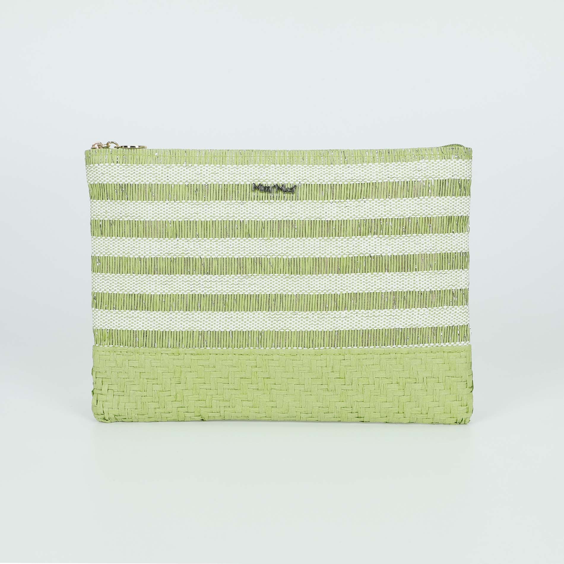 Pochette Mimi Mua in paglia intrecciata con chiusura zip