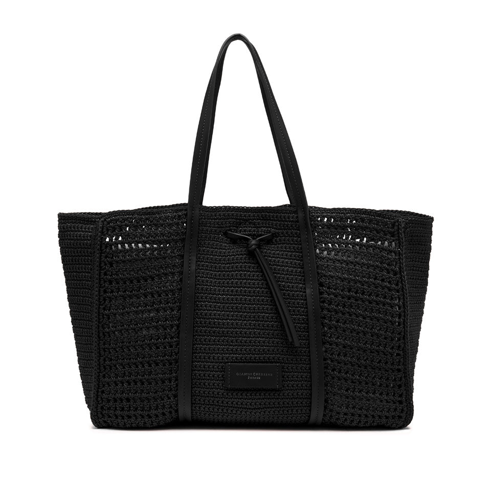 Shopping bag Gianni Chiarini in tessuto uncinetto con dettagli in pelle