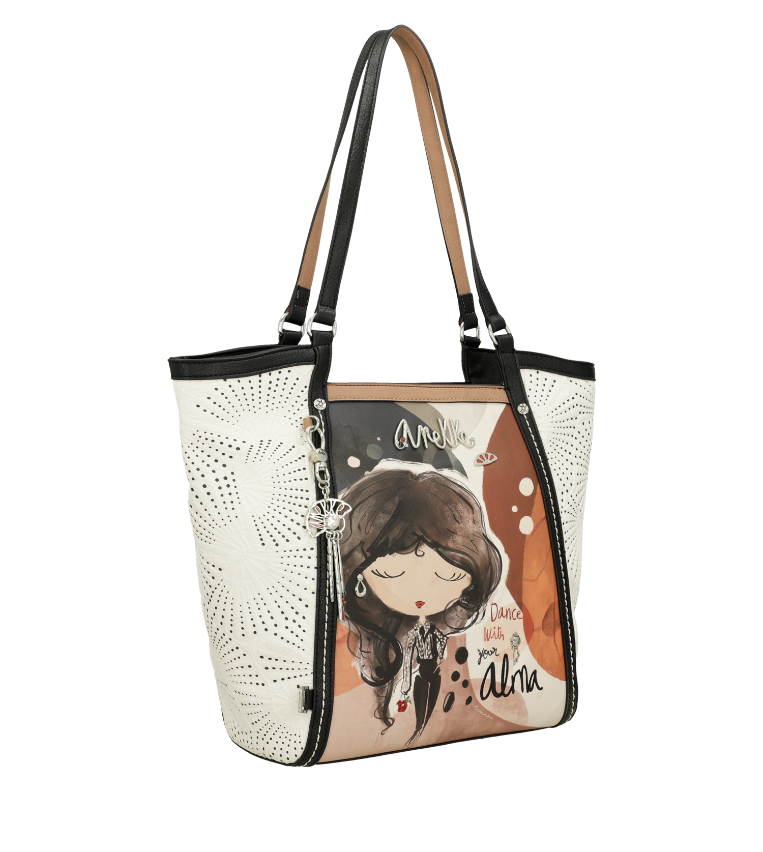 Borsa shopper Anekke con dettagli traforati e illustrazione artistica Bianco TU | Giò Fashion