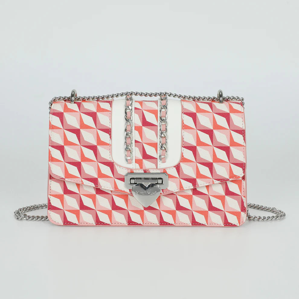 Borsa a tracolla Mimi Mua con catena e fantasia geometrica