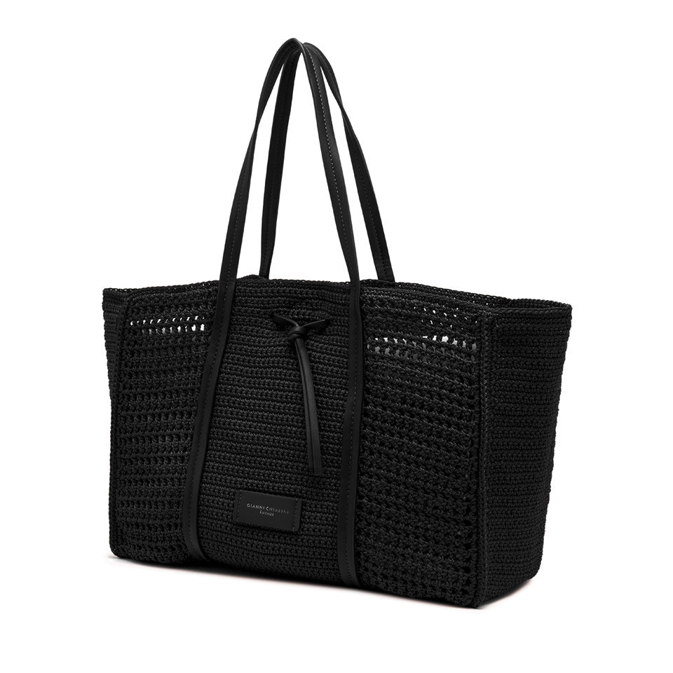 Shopping bag Gianni Chiarini in tessuto uncinetto con dettagli in pelle