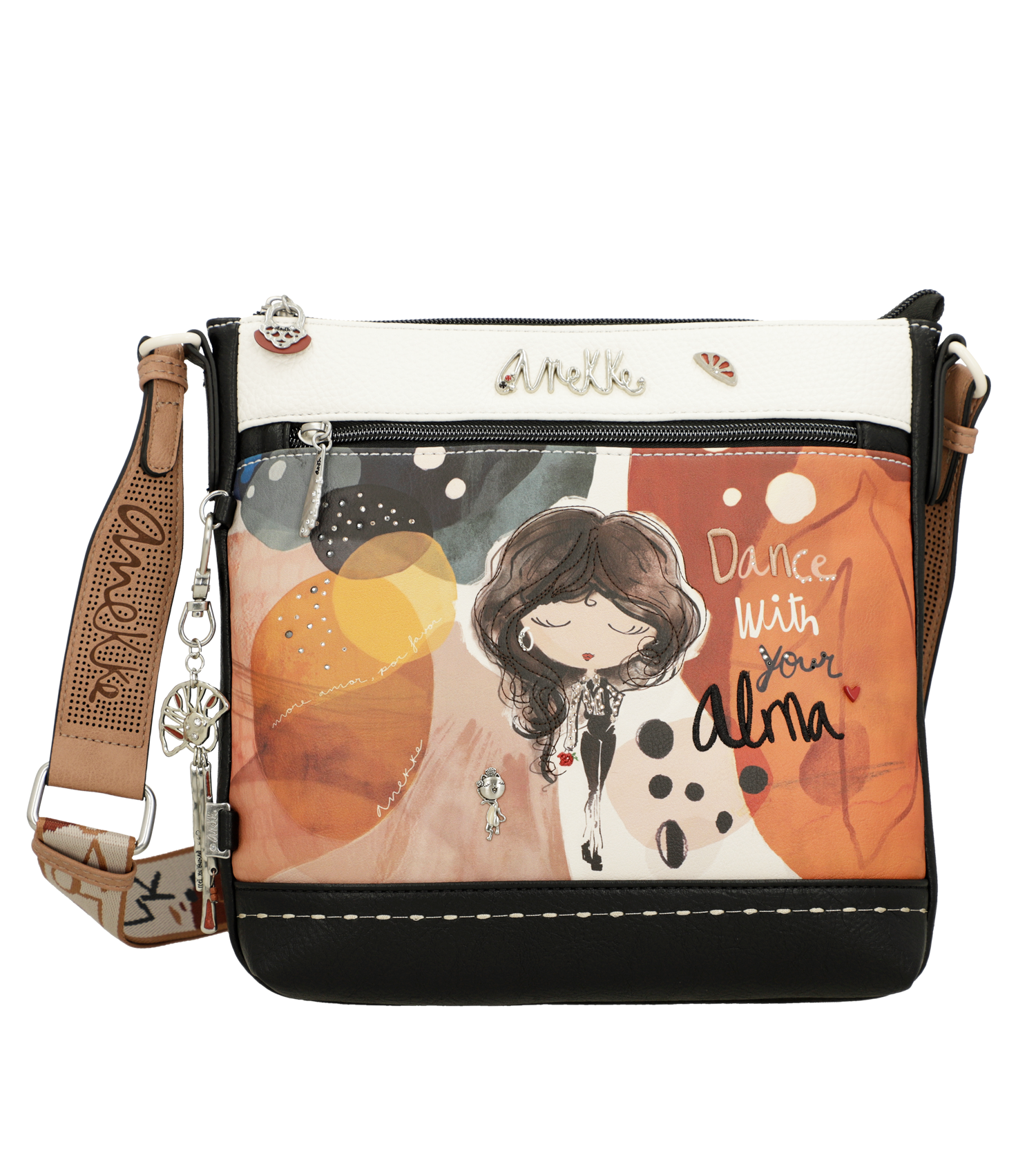 Borsa a tracolla Anekke con stampa artistica e dettagli raffinati Bianco TU | Giò Fashion