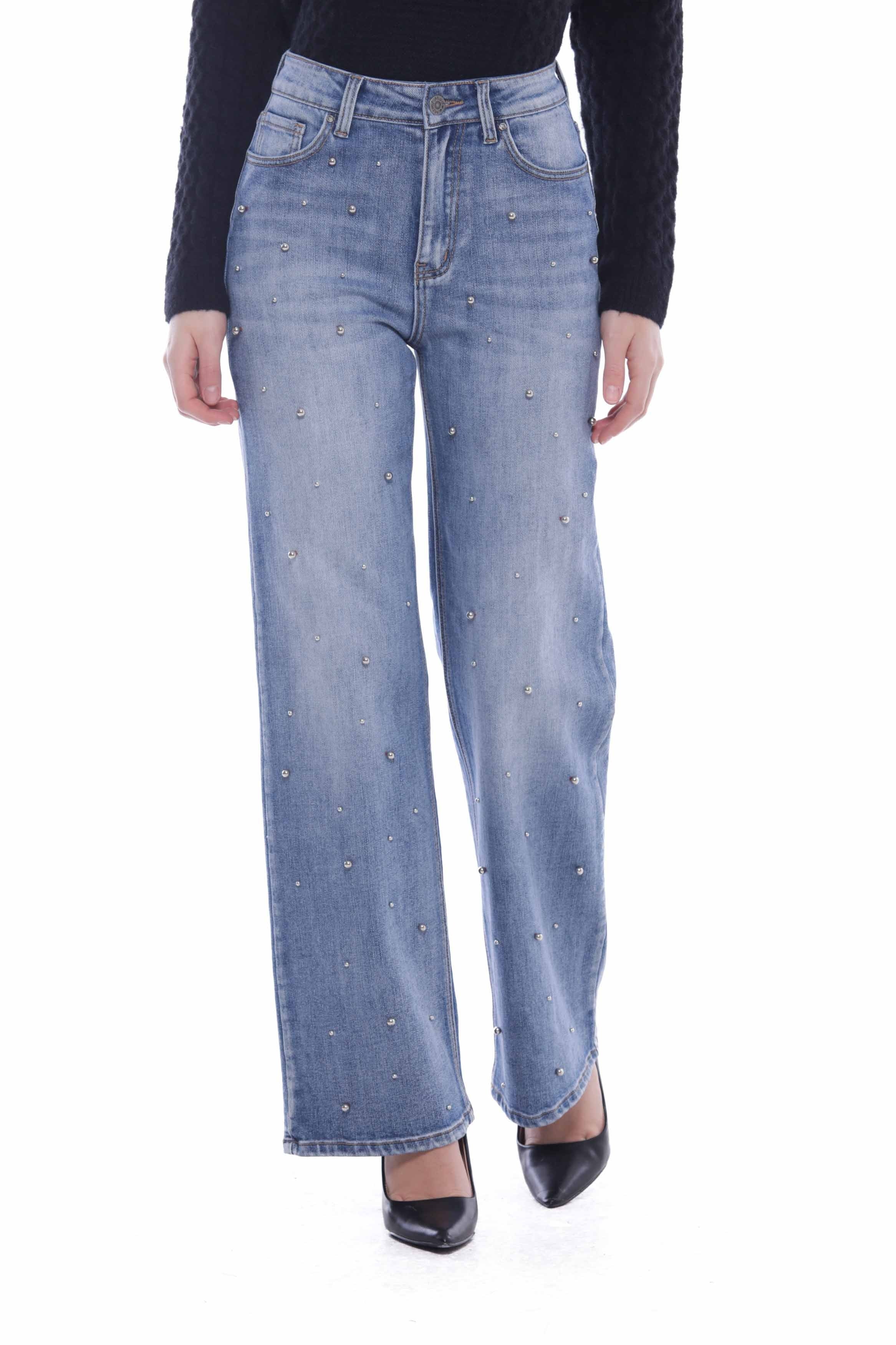 Jeans a gamba larga Mimi Mua con dettagli decorativi