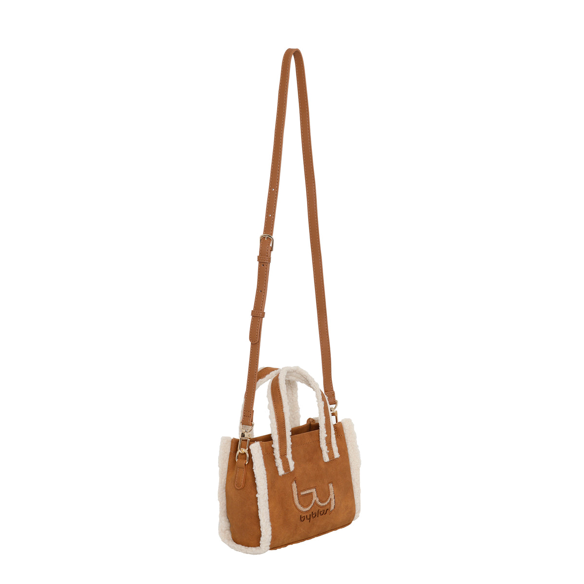 Borsa Donna By Byblos Effetto Scamosciato con Dettagli Shearling e Tracolla Removibile