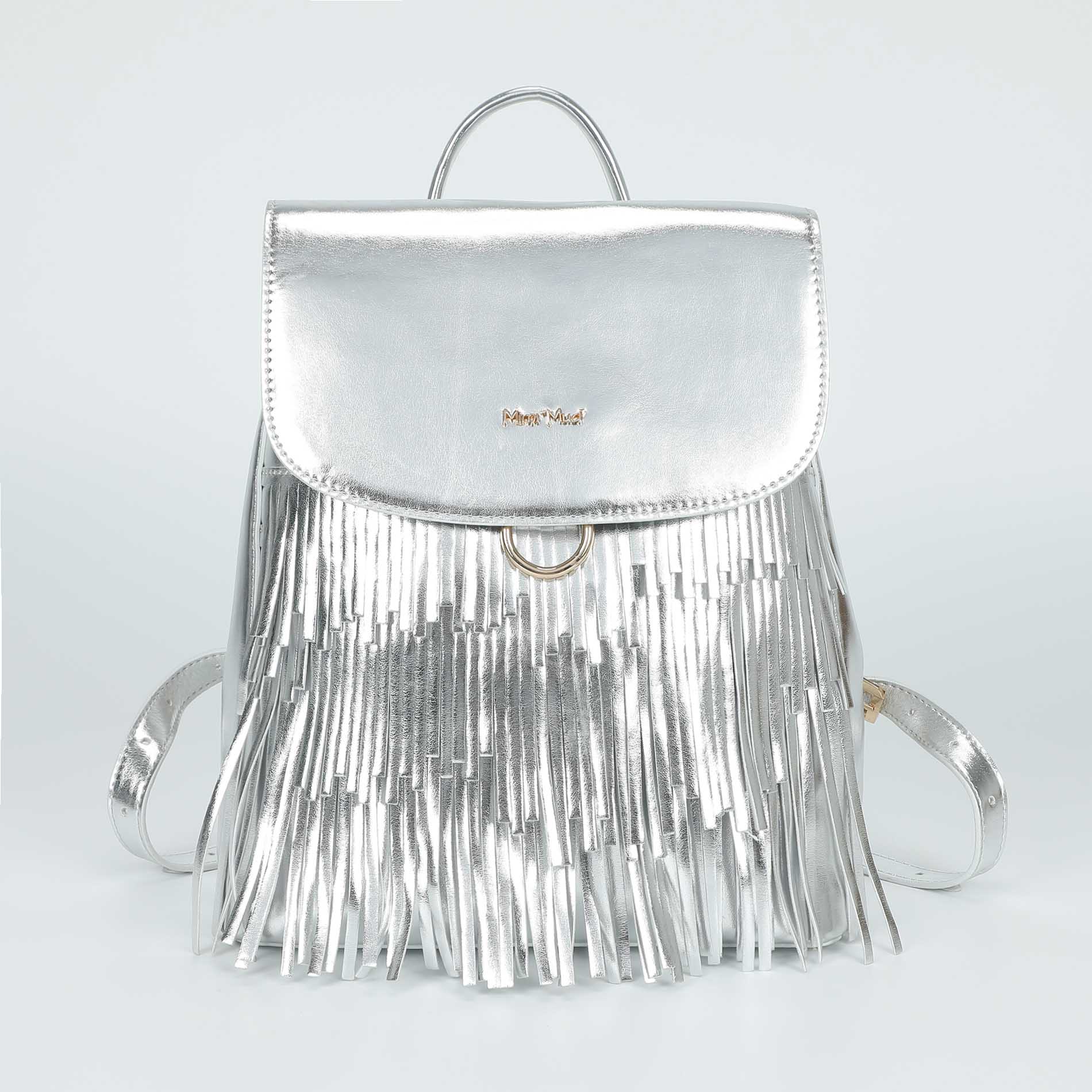 Mimi Mua zaino con frange e chiusura a patta Argento TU | Giò Fashion