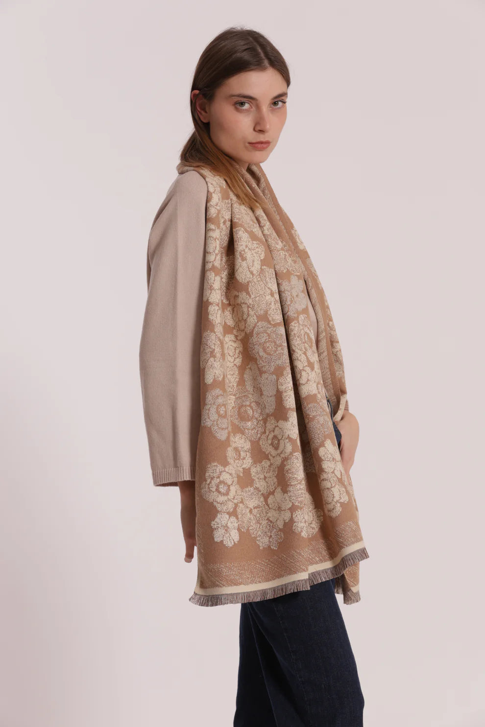 Sciarpa donna Mimi Mua con fantasia floreale a contrasto