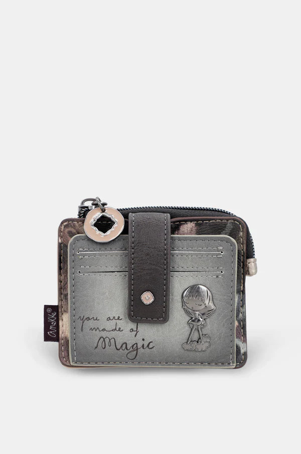 Portafoglio Anekke compatto con scritta Magic e chiusura a bottone