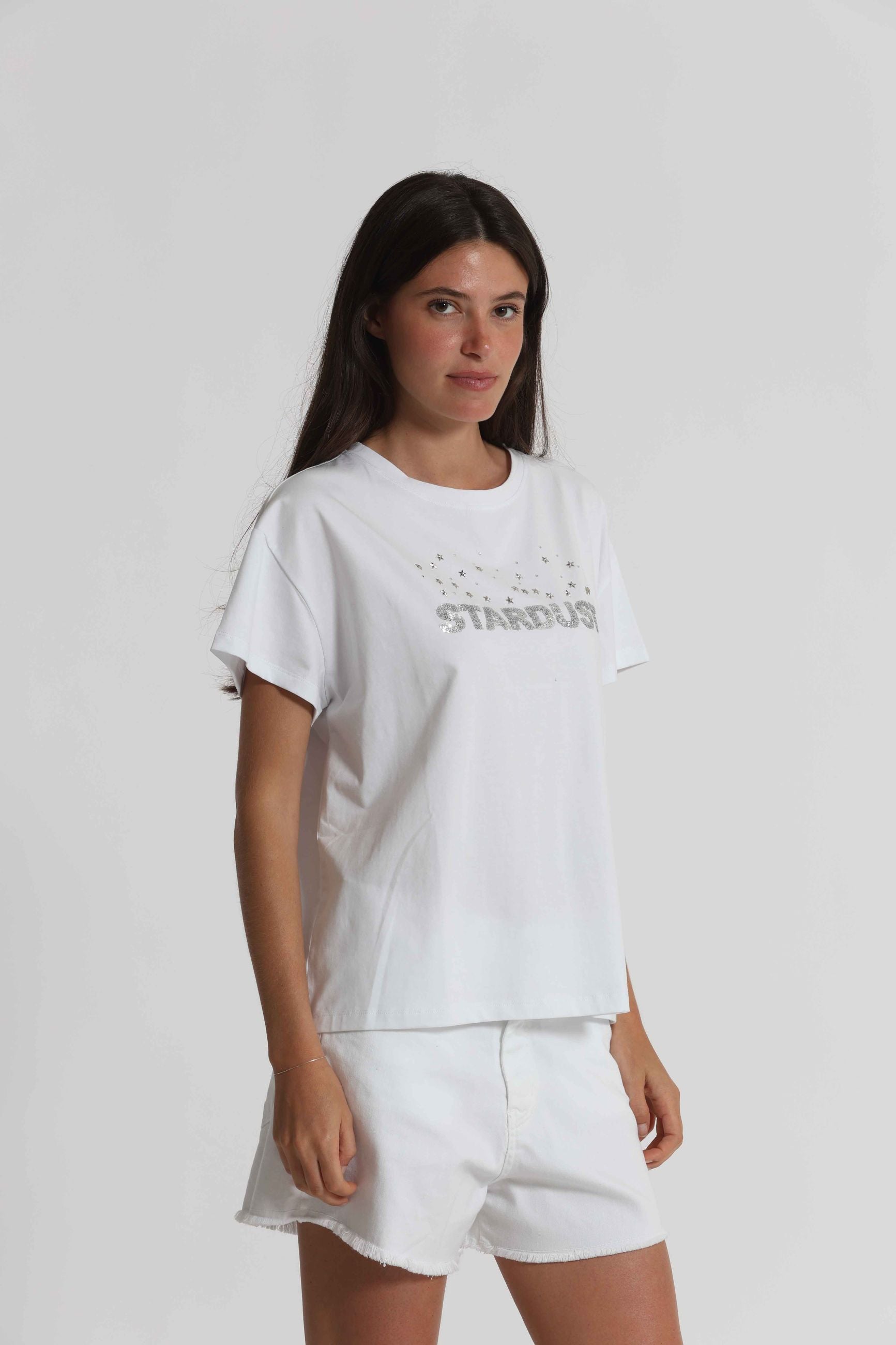 T-shirt donna Mimi Mua con stampa Stardust e vestibilità ampia contemporanea Bianco S | Giò Fashion