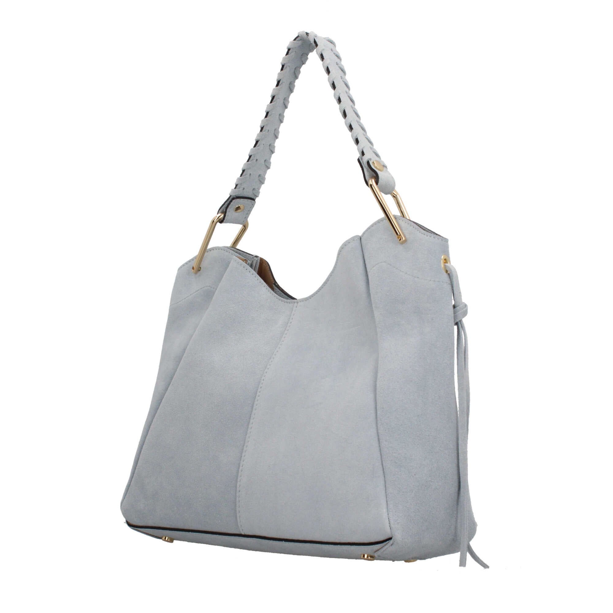 Borsa Made in Italy a spalla in vera pelle con manico intrecciato