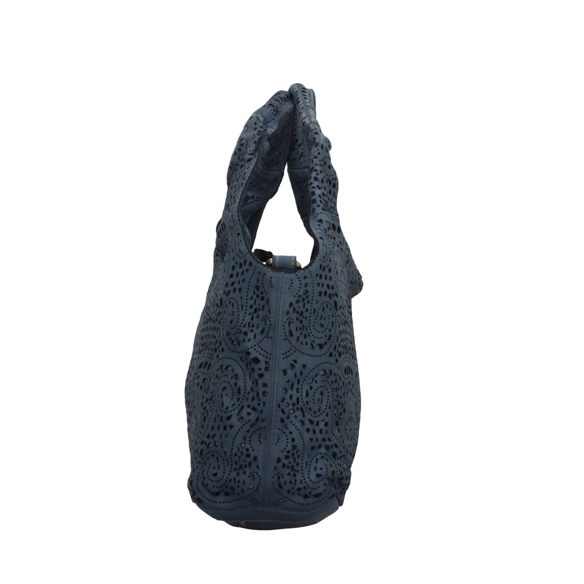 Borsa Made in Italy in vera pelle traforata con manico rigido
