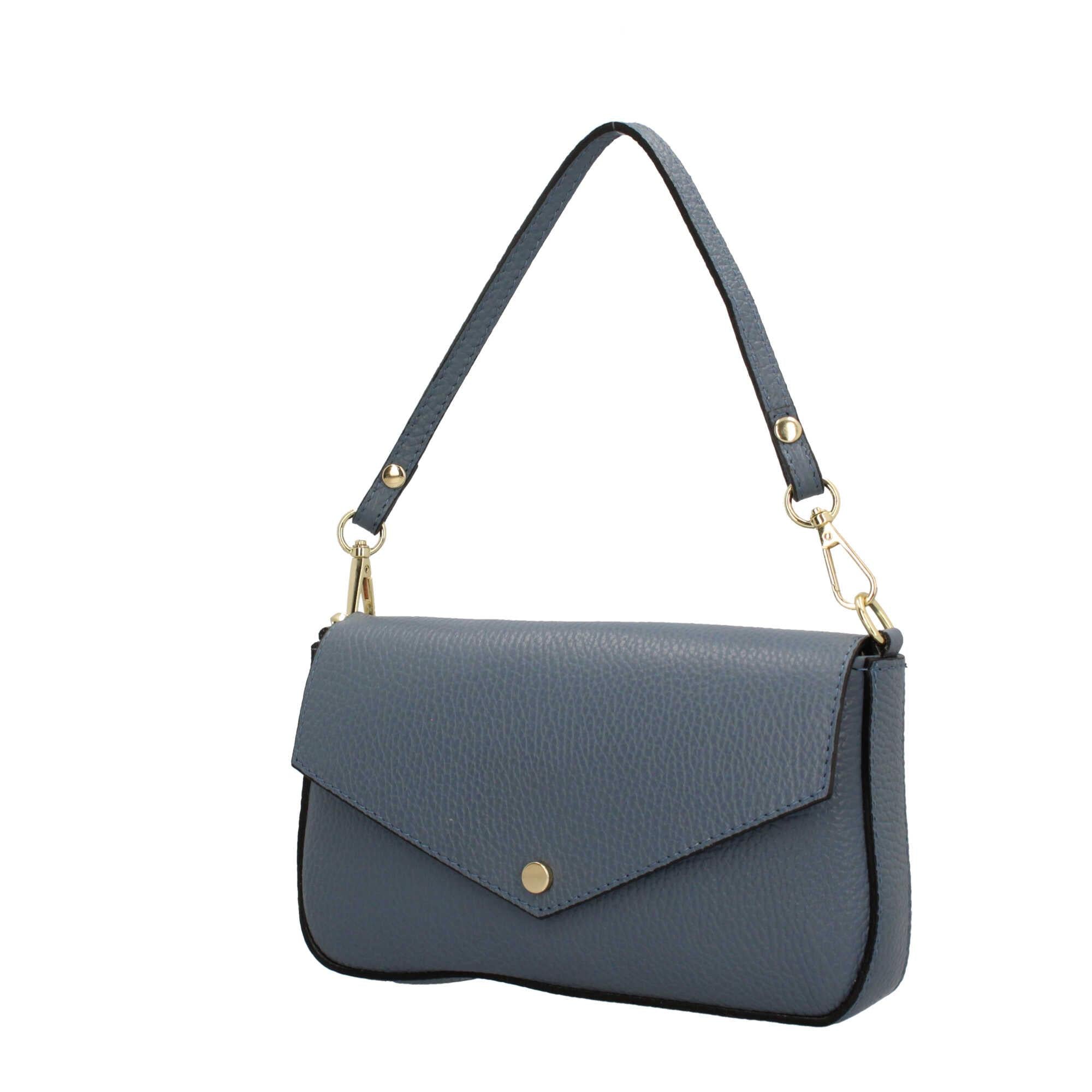Borsa a spalla con chiusura con bottoncino in vera pelle