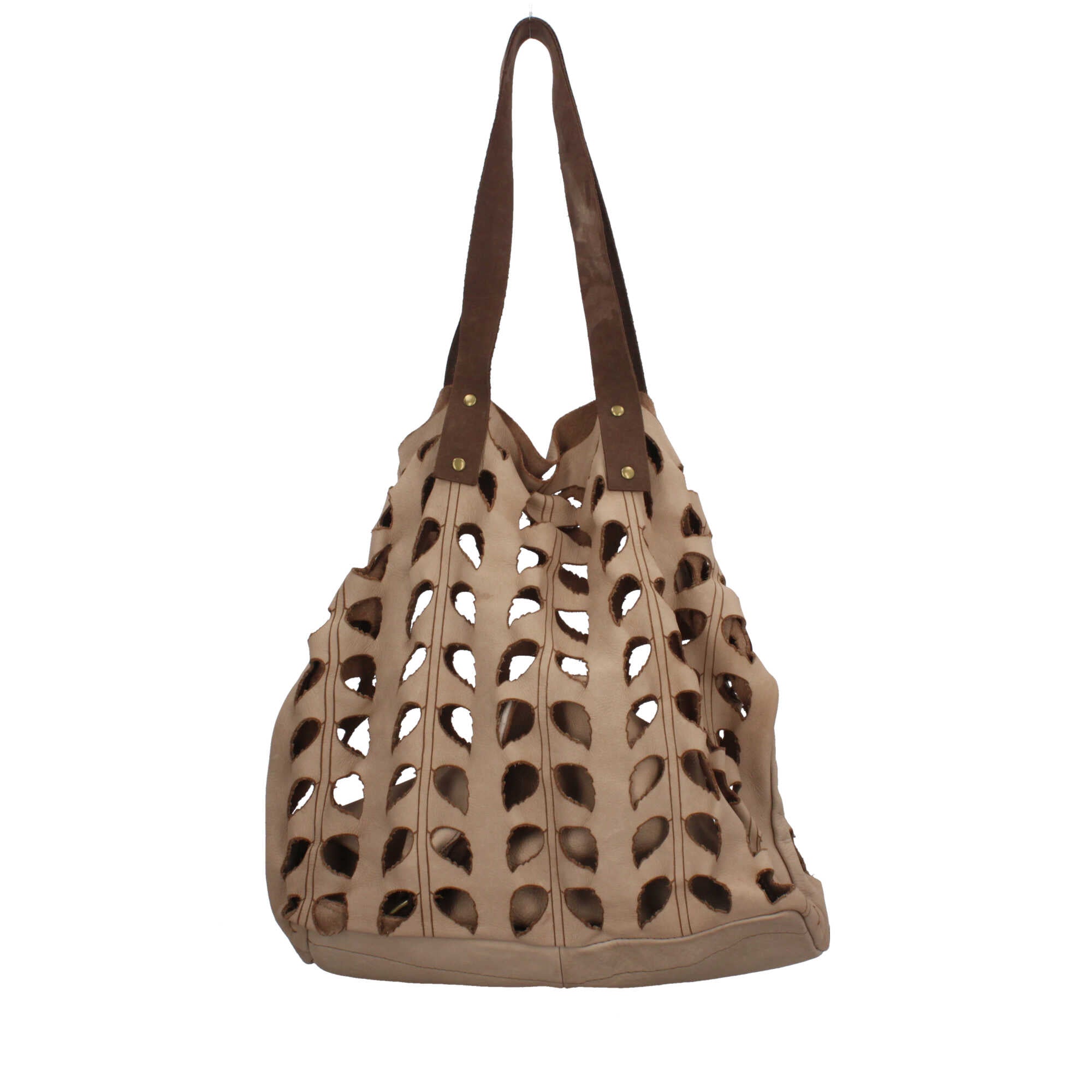 Borsa Made in Italy in vera pelle con traforatura a foglie