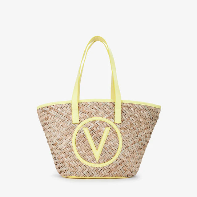 Borsa shopping Valentino in paglia con logo frontale