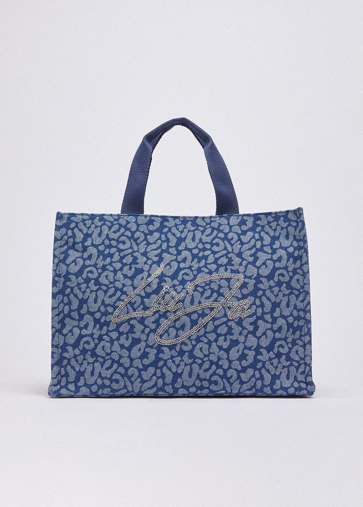 Borsa Shopping Liu Jo Donna con Logo Gioiello Frontale Denim animalier TU | Giò Fashion
