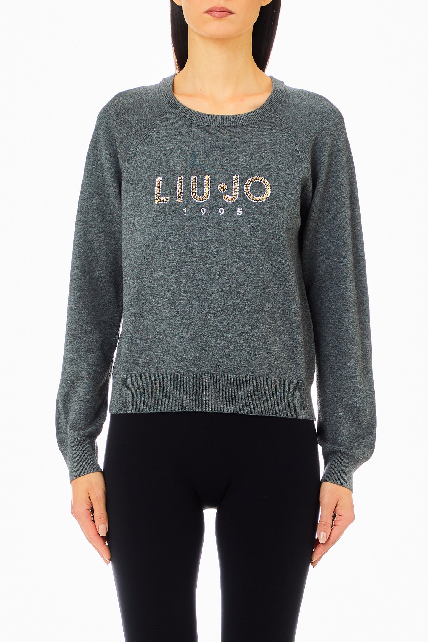 Maglia girocollo con logo decorato di strass di Liu Jo