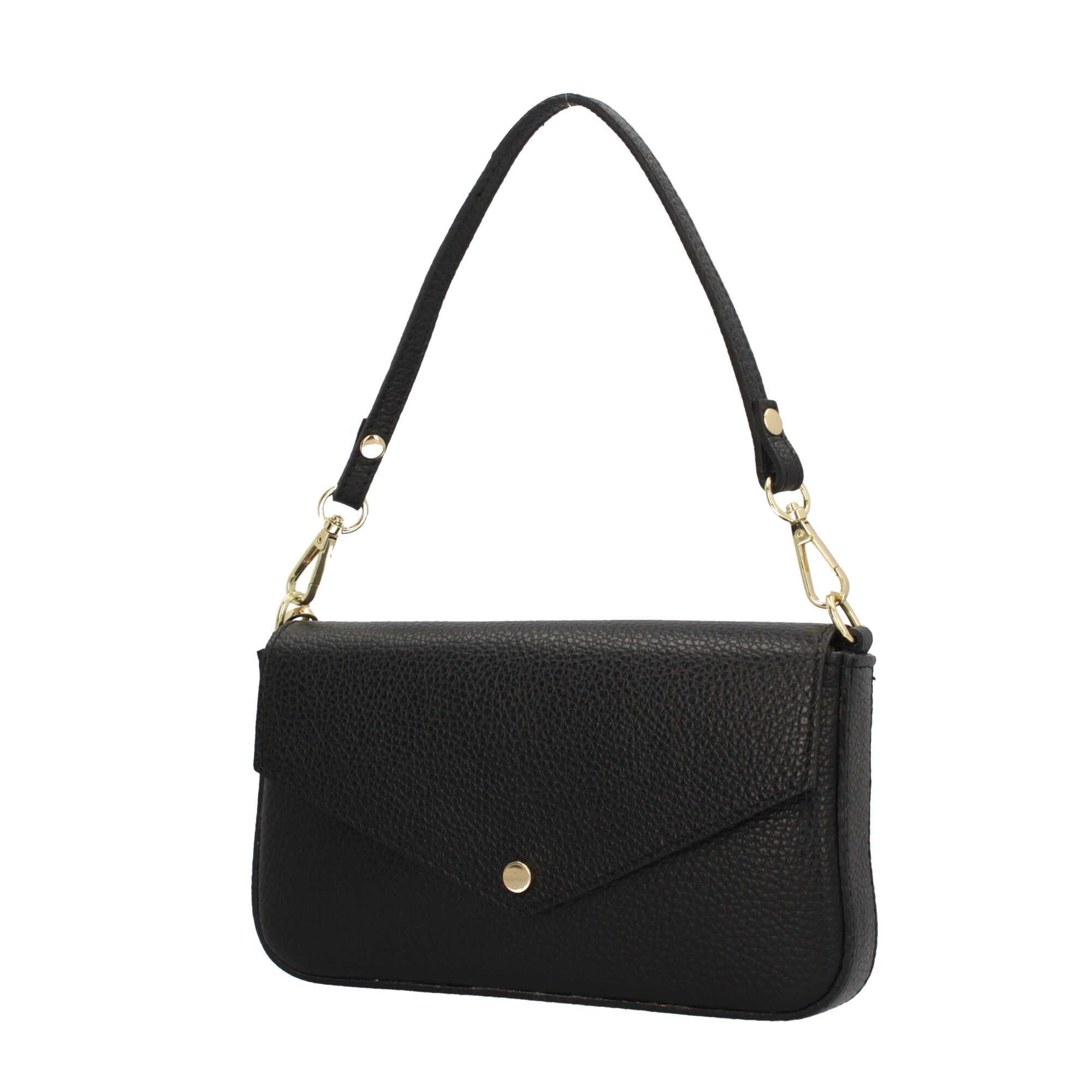 Borsa a spalla con chiusura con bottoncino in vera pelle