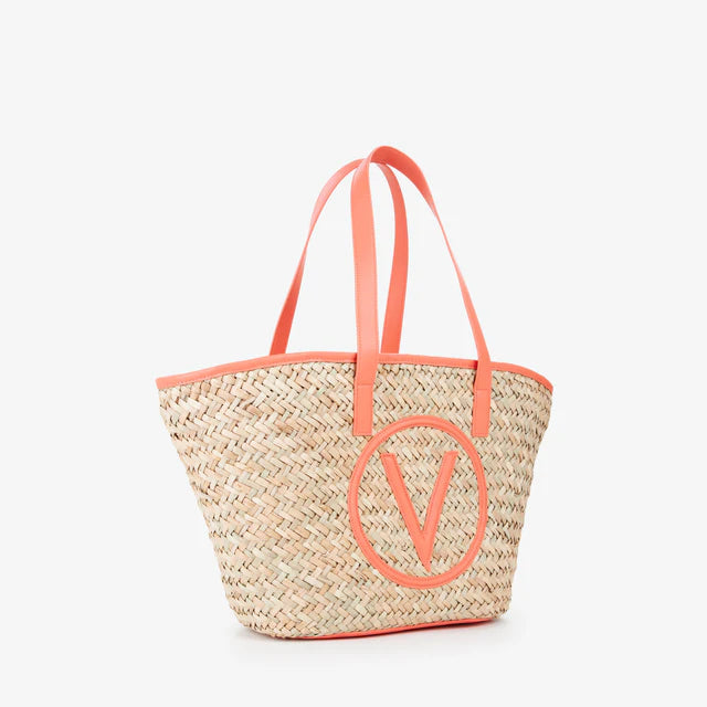 Borsa shopping Valentino in paglia con logo frontale