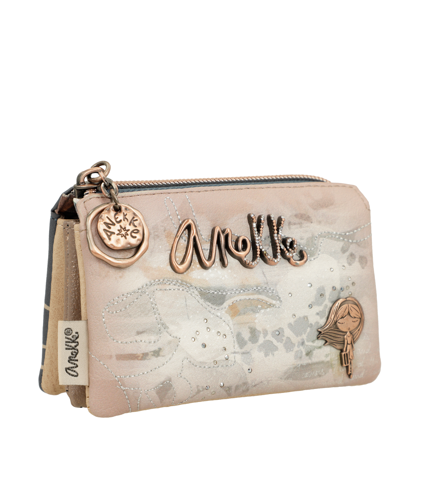 Portafoglio Anekke compatto ed elegante con doppio scomparto Beige TU | Giò Fashion