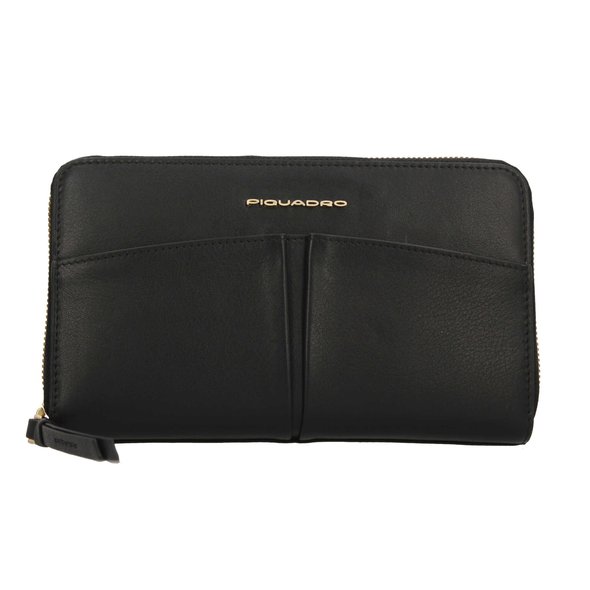 Portafoglio Piquadro grande in pelle con zip e protezione RFID