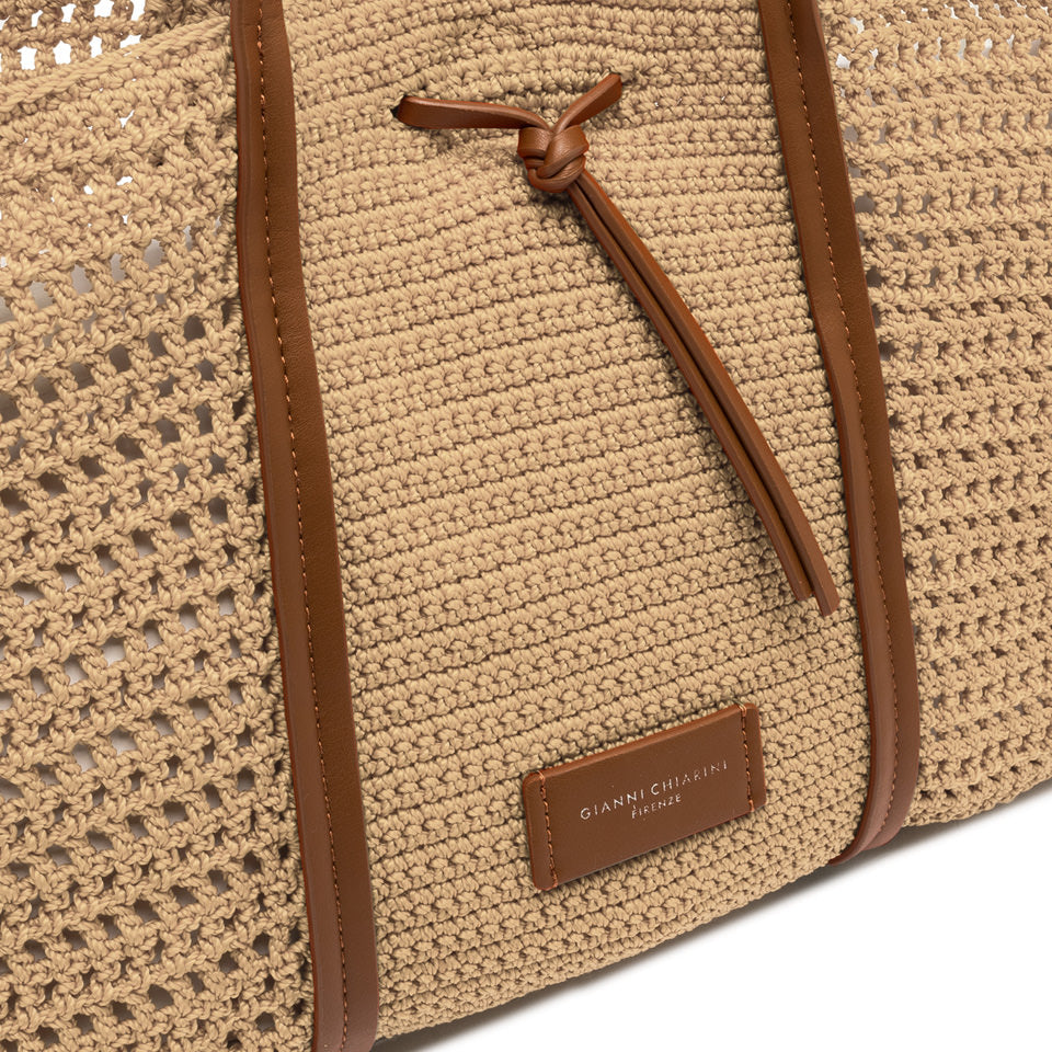 Shopping bag Gianni Chiarini in tessuto uncinetto con dettagli in pelle