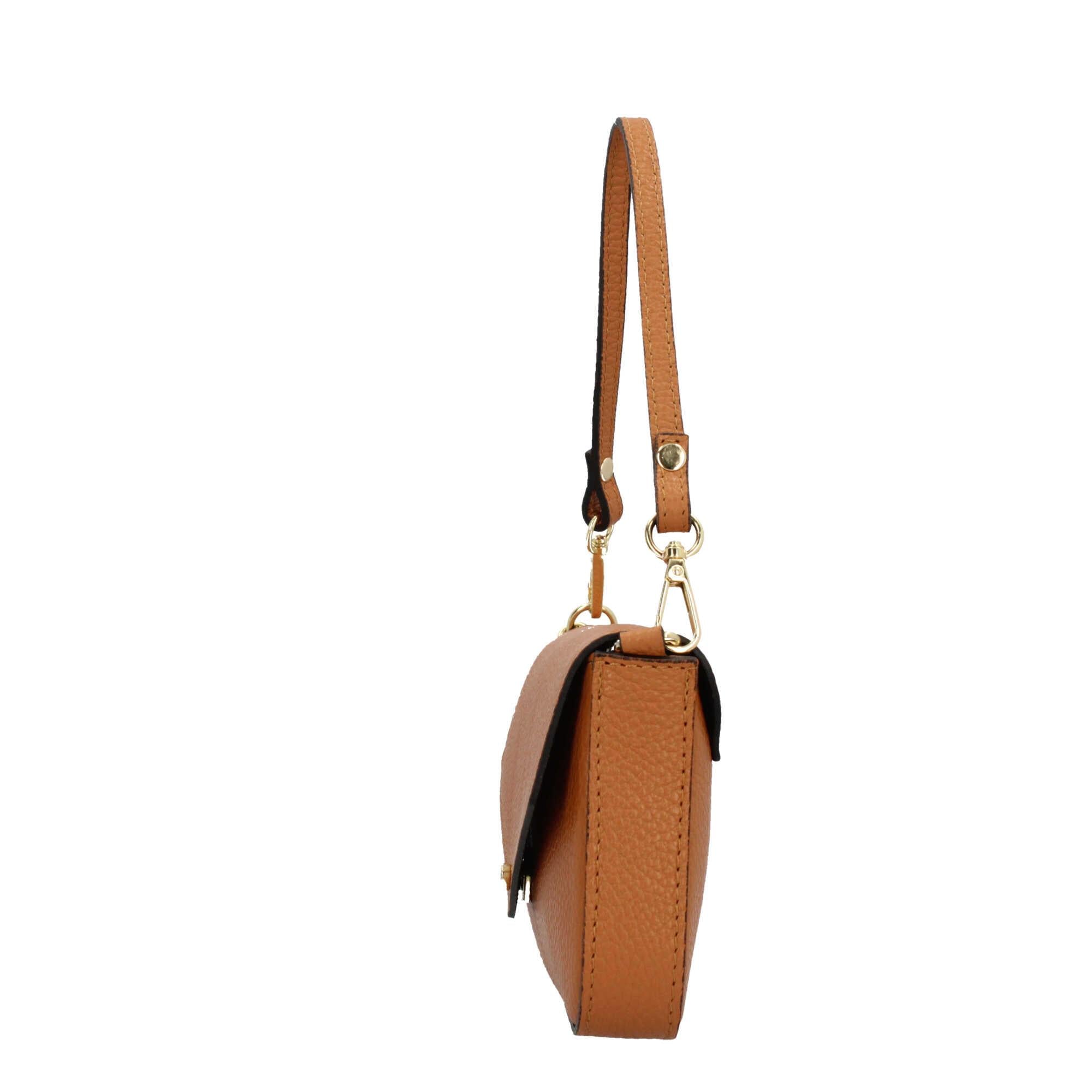Borsa a spalla con chiusura con bottoncino in vera pelle