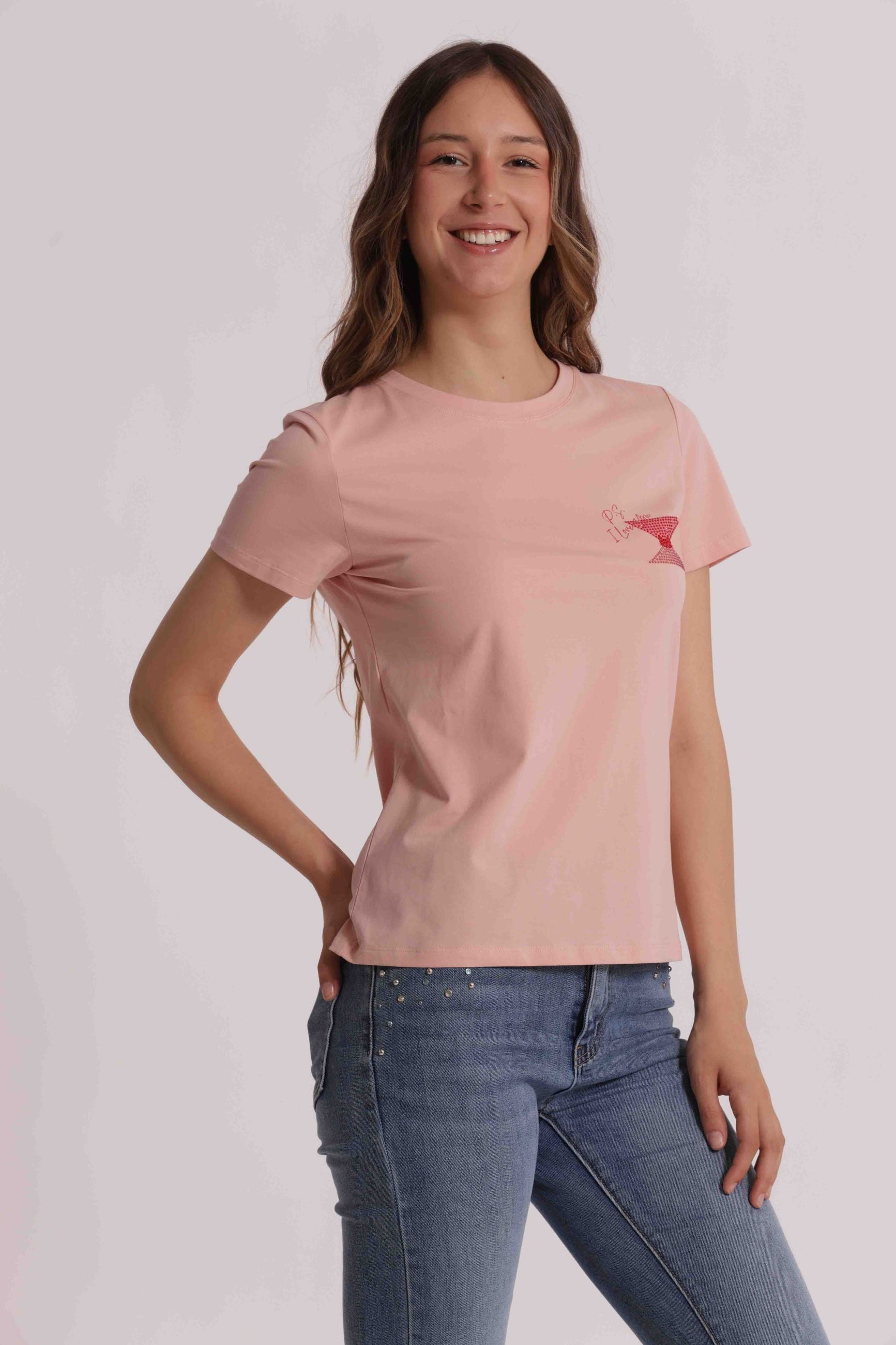 T shirt donna con stampa minimal frontale stile casual moderno Rosa S | Giò Fashion