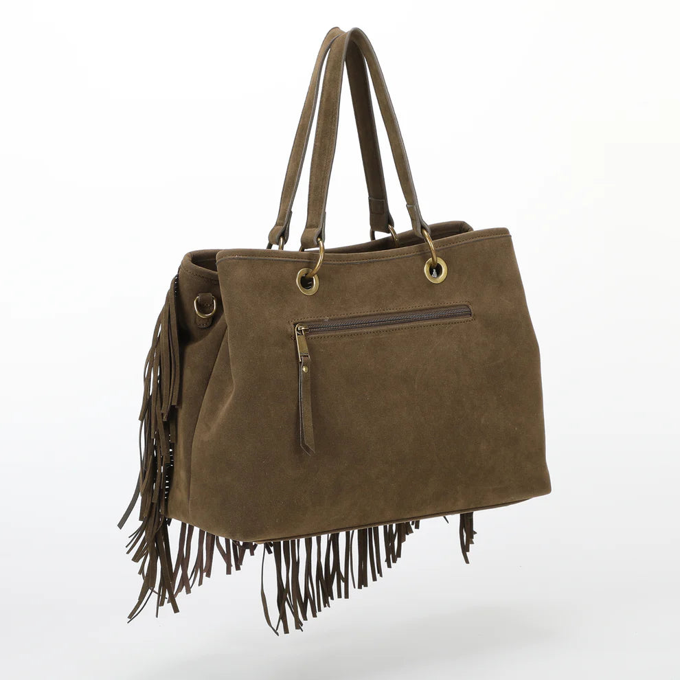 Borsa Mimi Mua con frange in suede