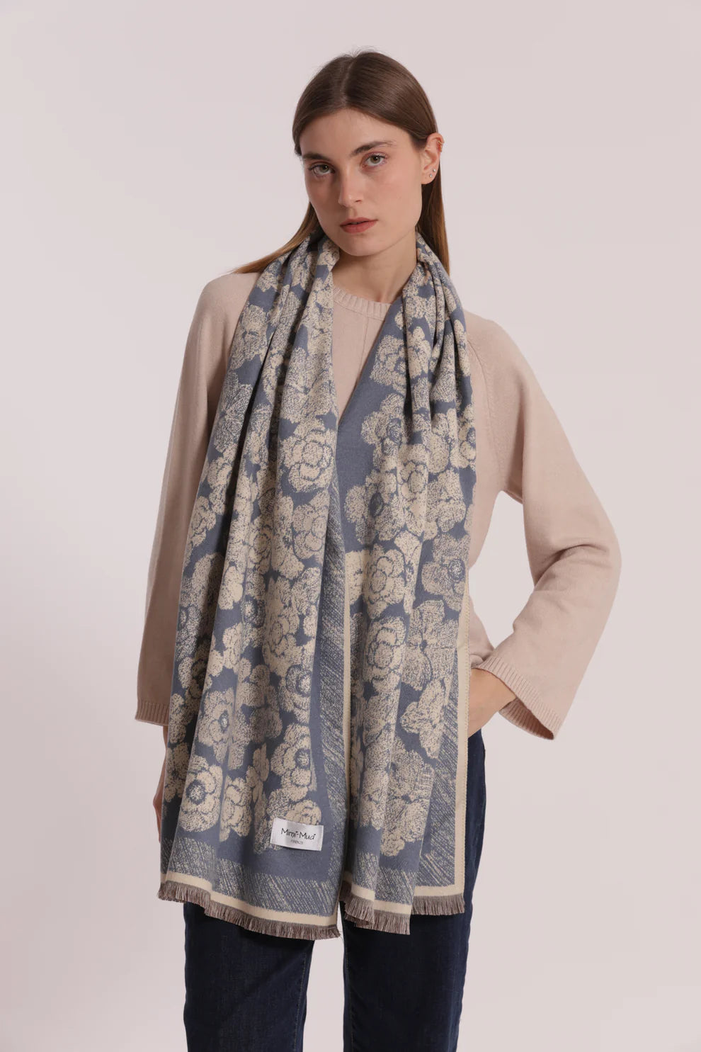 Sciarpa donna Mimi Mua con fantasia floreale a contrasto
