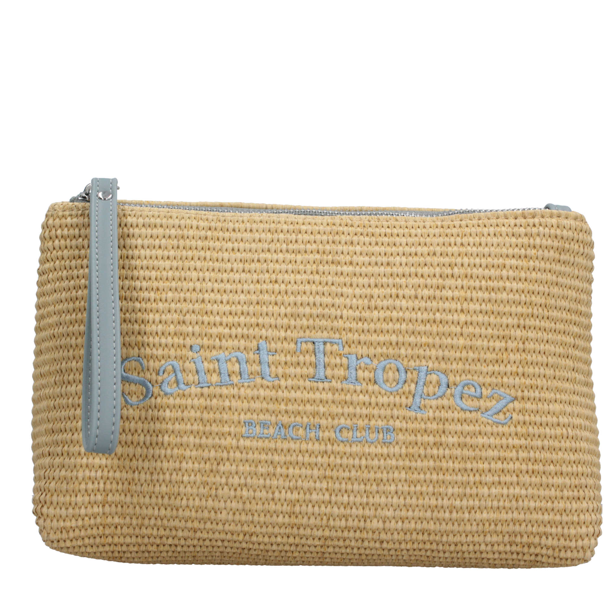 Pochette Kuve in paglia con scritta Saint Tropez AZZURRO TU | Giò Fashion