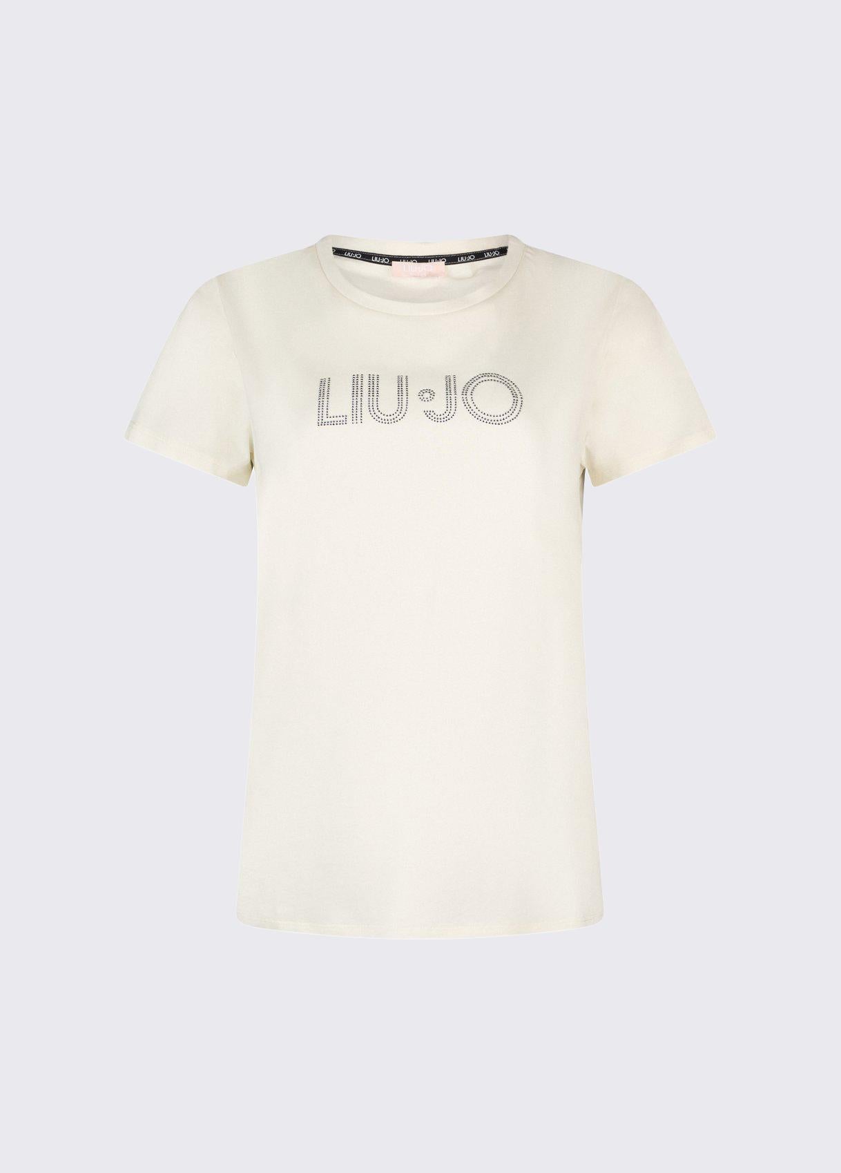 T shirt Liu Jo donna con logo decorato frontale Bianca S | Giò Fashion