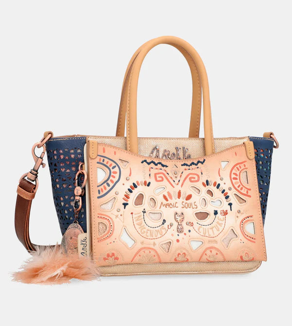 Borsa a mano Anekke con trafori etnici e dettagli ricamati Blu TU | Giò Fashion