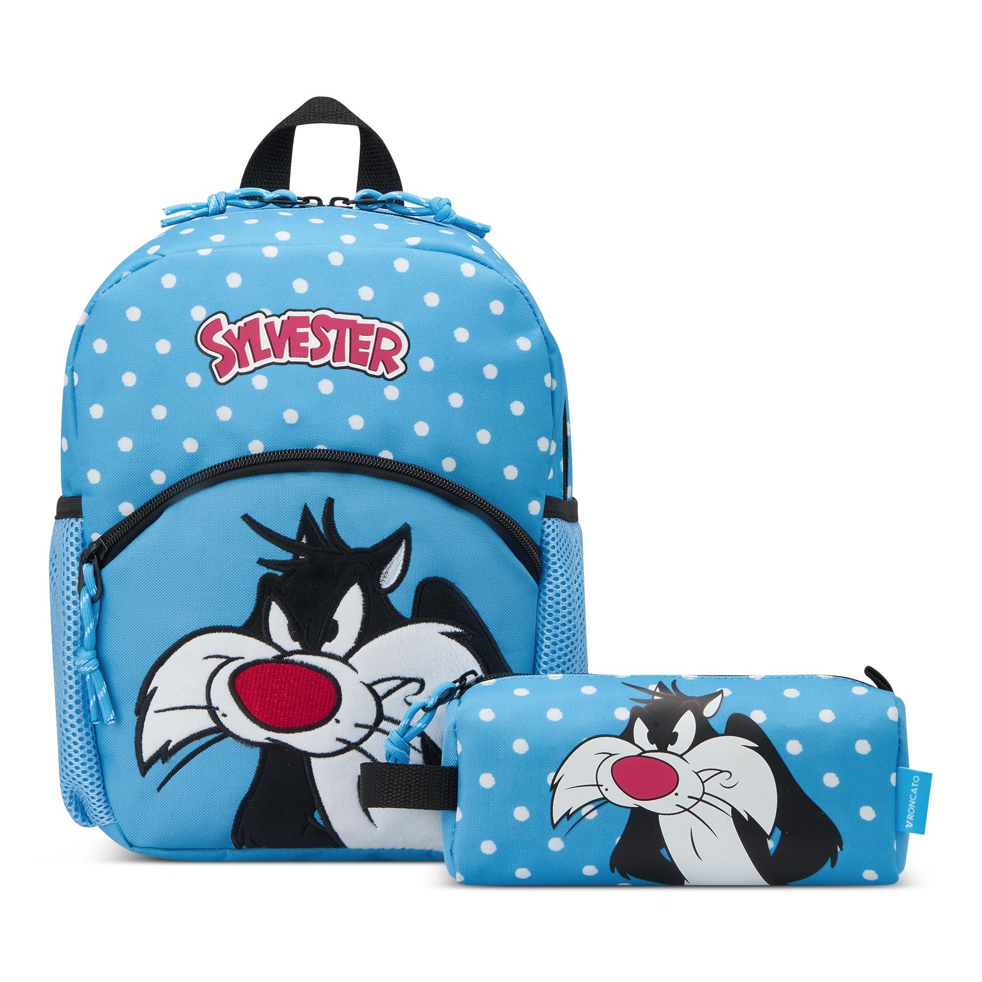 Zaino da viaggio Roncato Looney Tunes con stampa Silvestro e astuccio abbinato