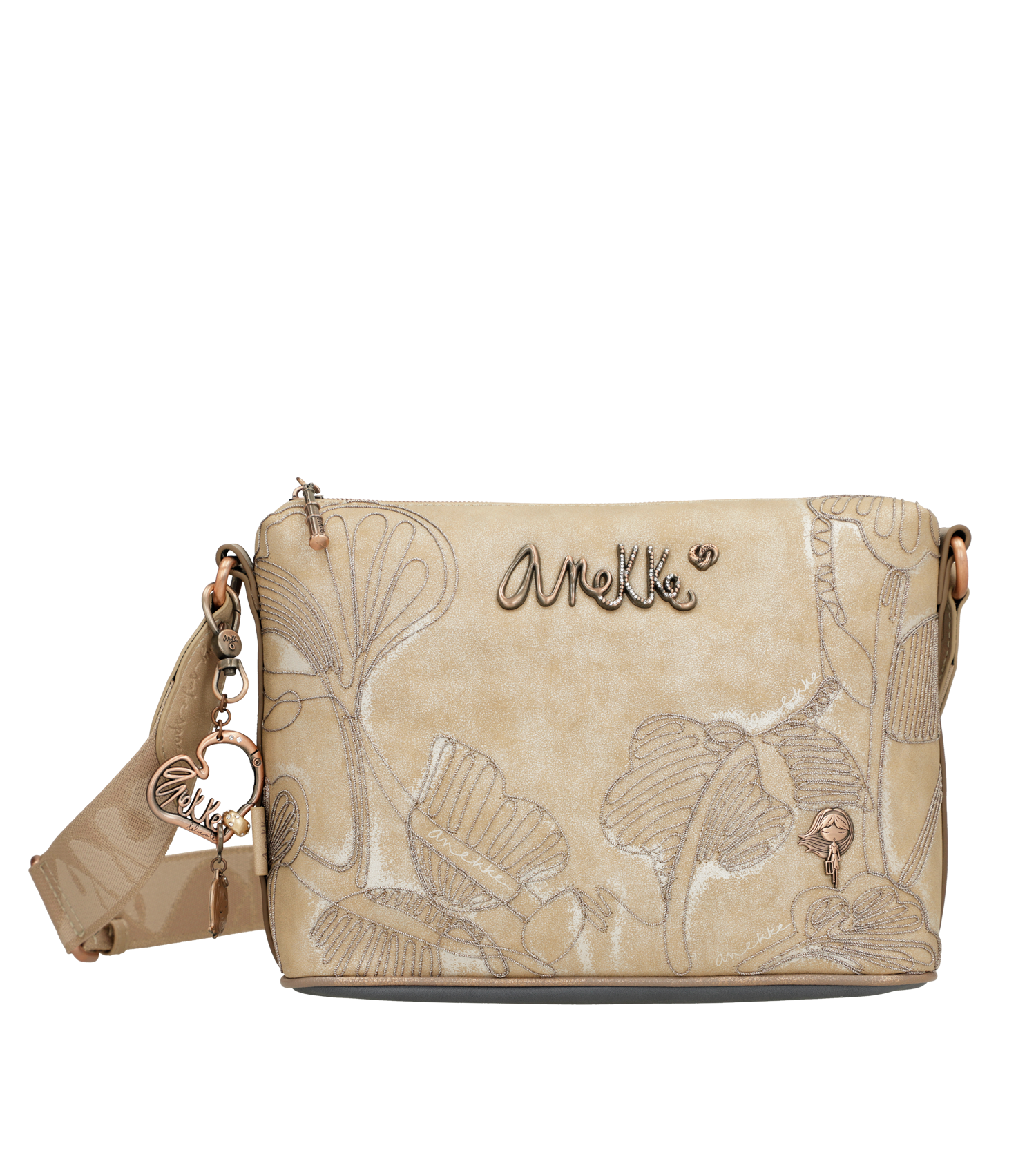 Borsa a tracolla Anekke compatta ed elegante con dettagli floreali Beige TU | Giò Fashion