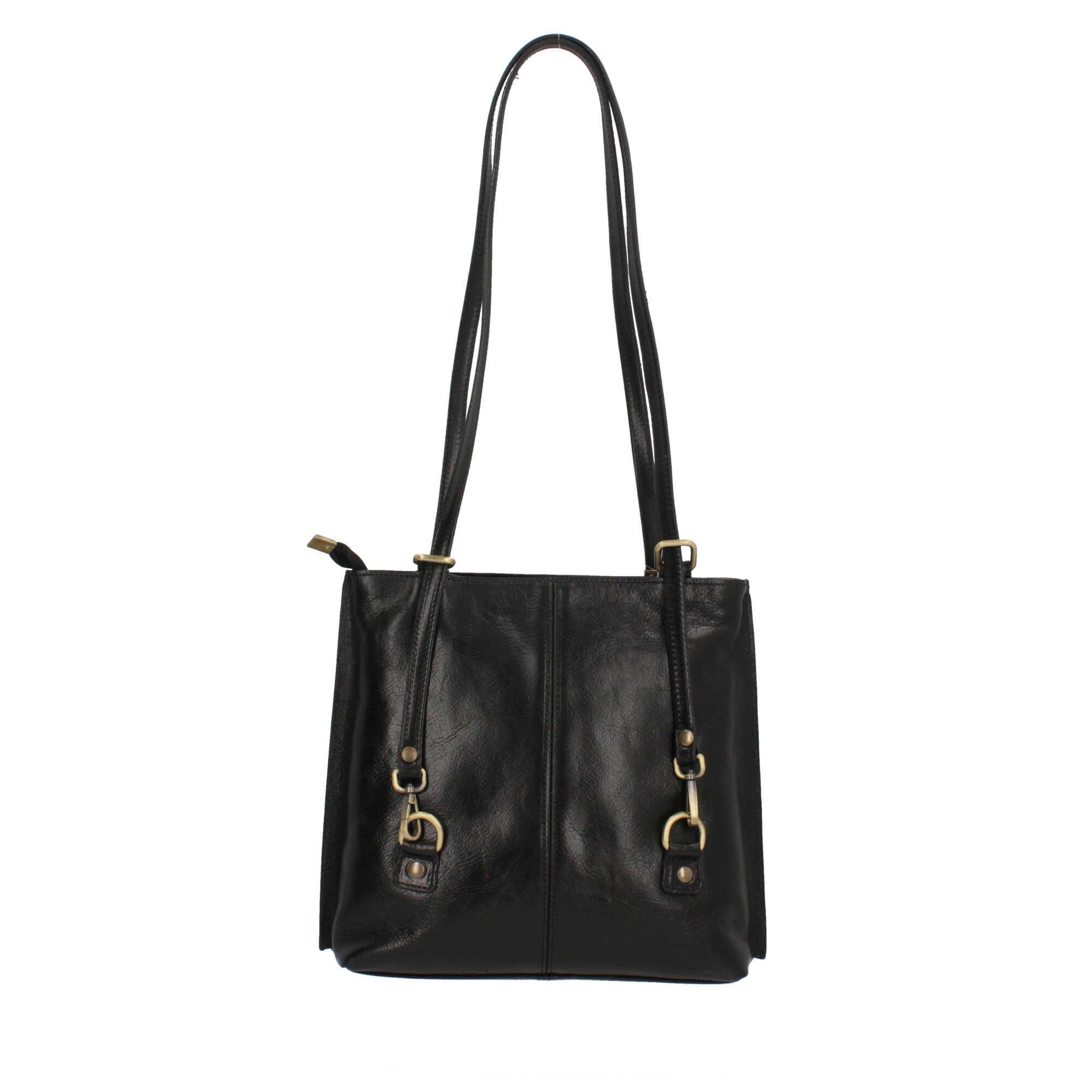 Borsa shopping con manici lunghi in vera pelle Made In Italy