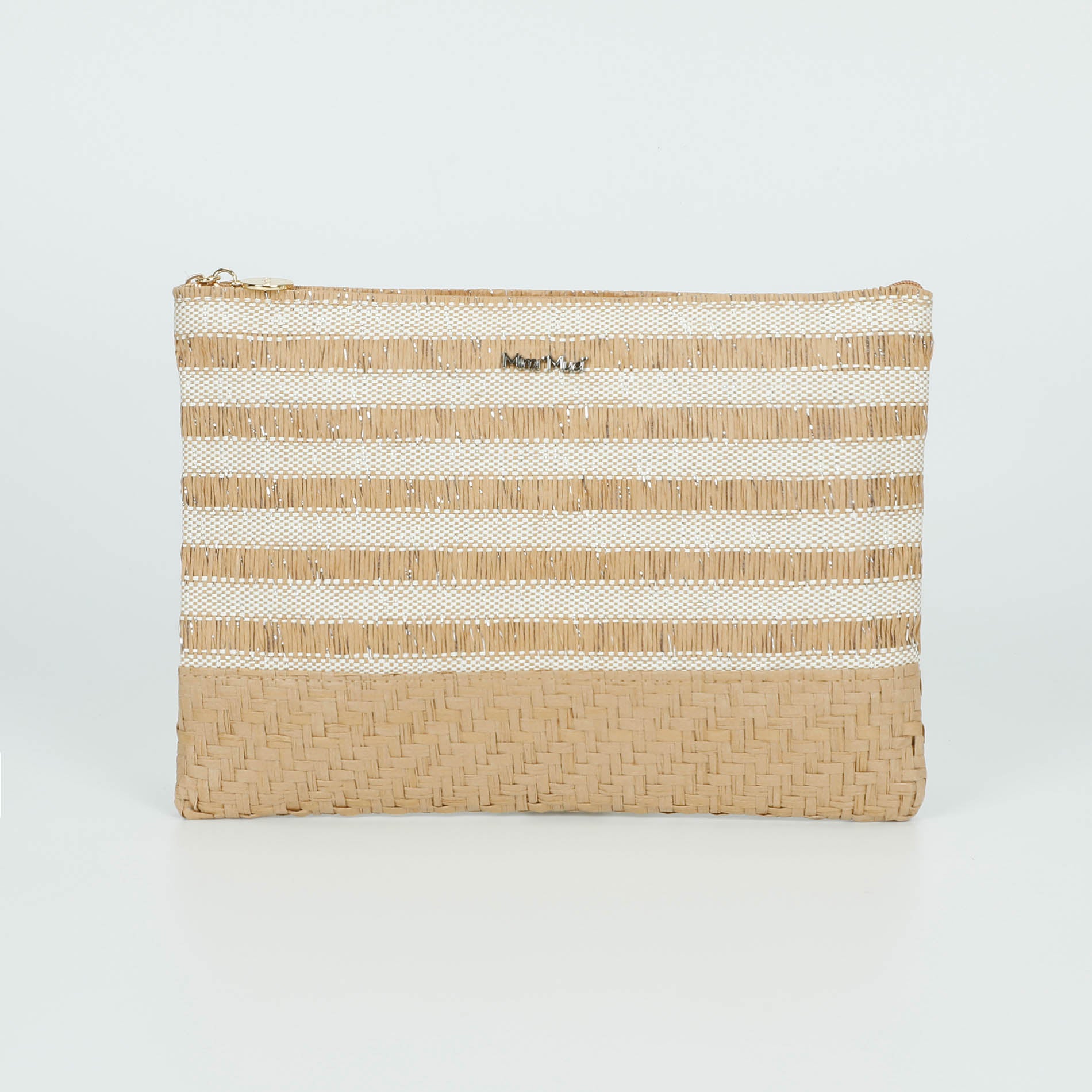 Pochette Mimi Mua in paglia intrecciata con chiusura zip