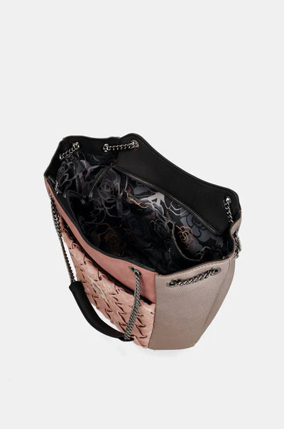 Borsa shopper Anekke con manici a catena e scritta Voilà