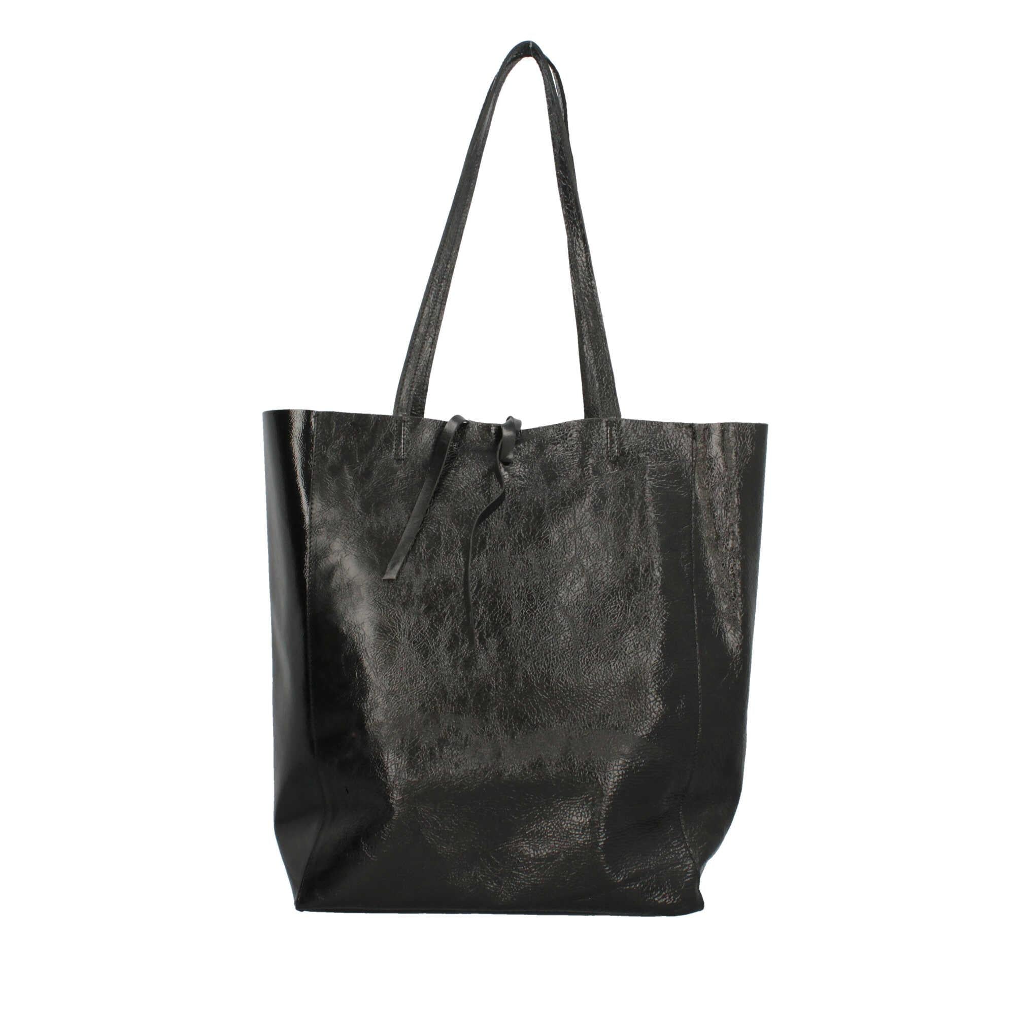 Borsa Shopping in pelle lucida Made In Italy