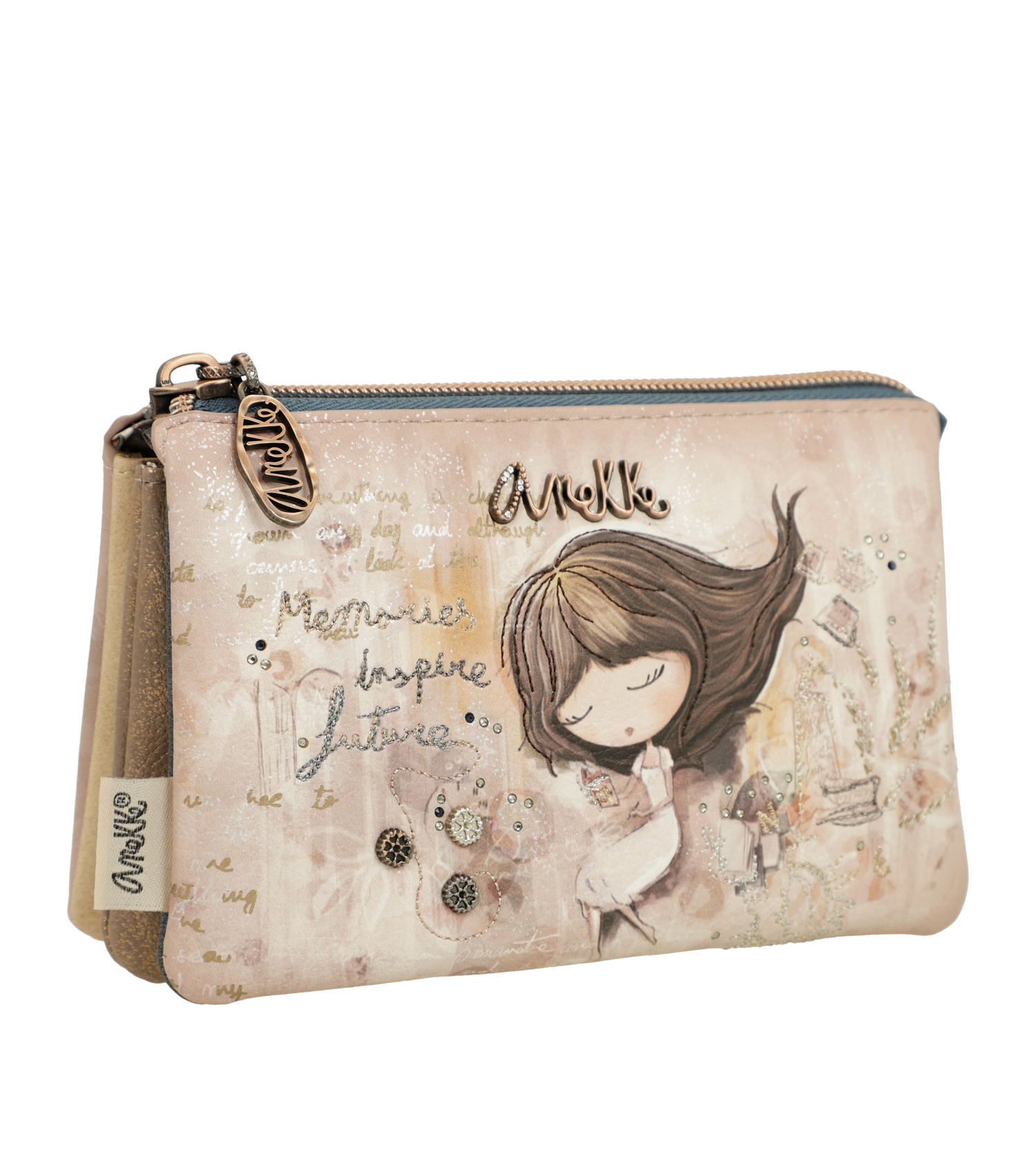 Portafoglio Anekke compatto ed elegante con illustrazione artistica Beige TU | Giò Fashion