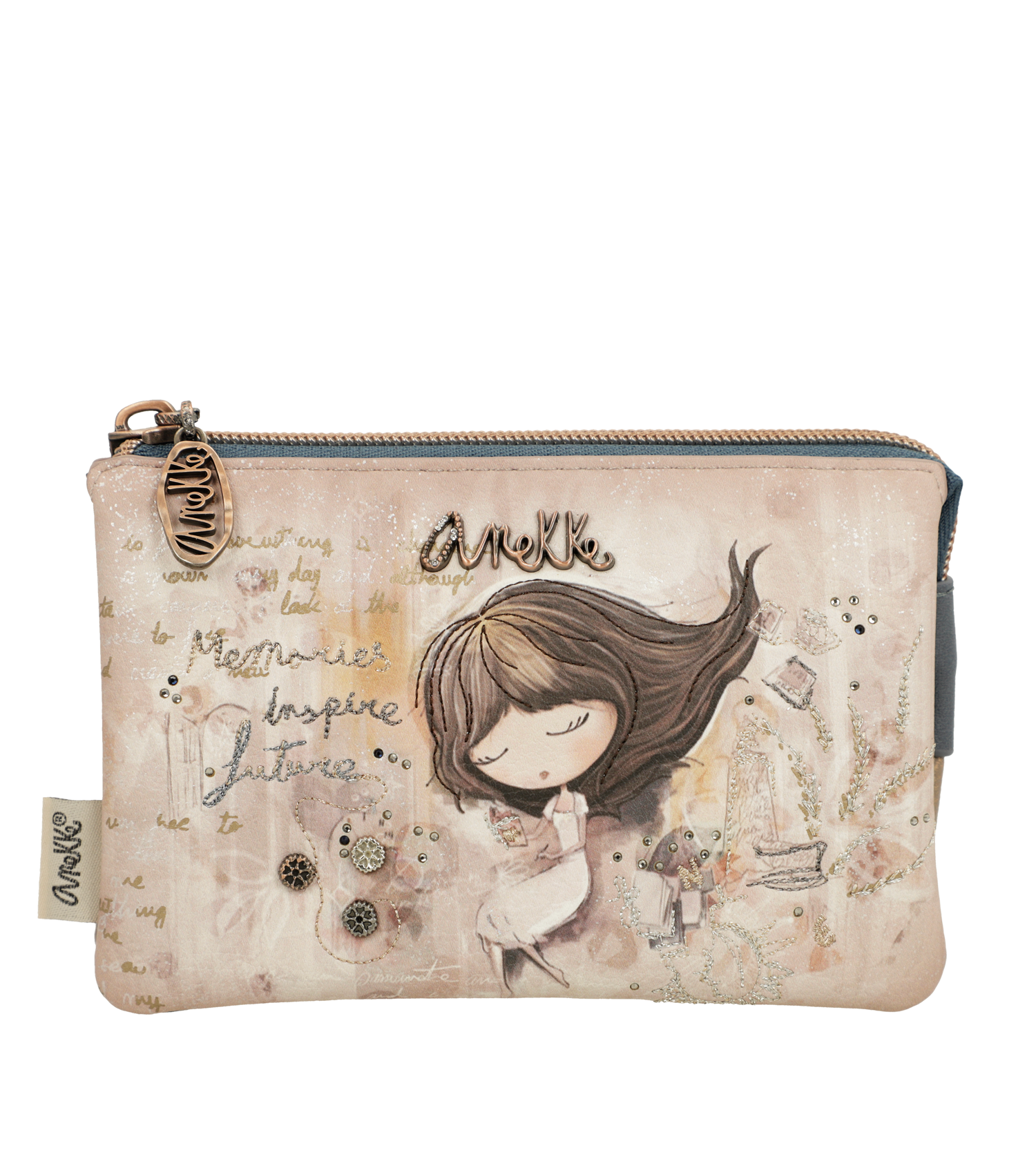 Portafoglio Anekke compatto ed elegante con illustrazione artistica Beige TU | Giò Fashion