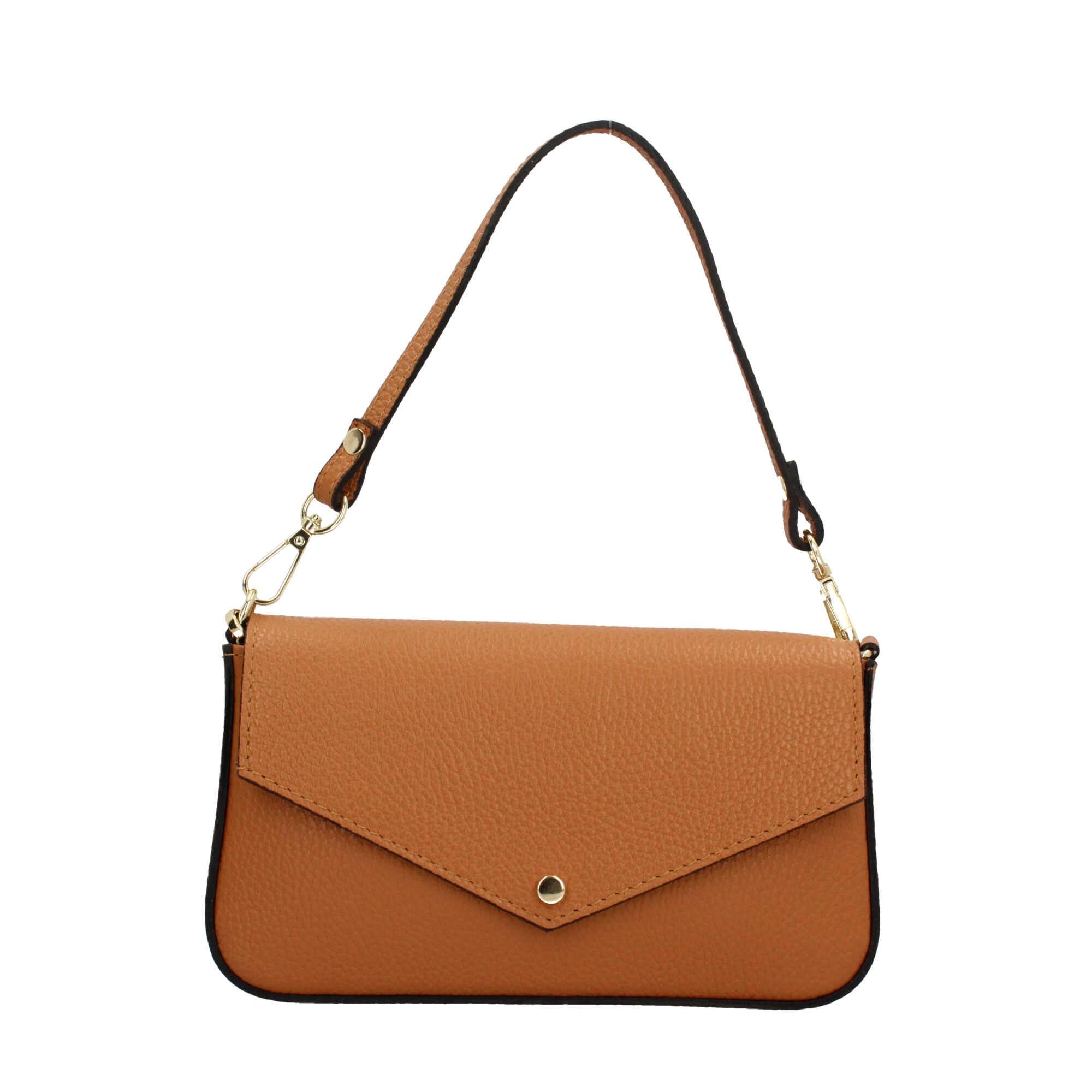 Borsa a spalla con chiusura con bottoncino in vera pelle
