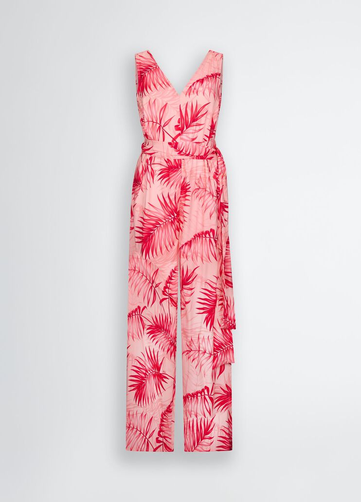 Tuta lunga Liu Jo con fantasia tropicale e cintura in vita Rosa XS | Giò Fashion