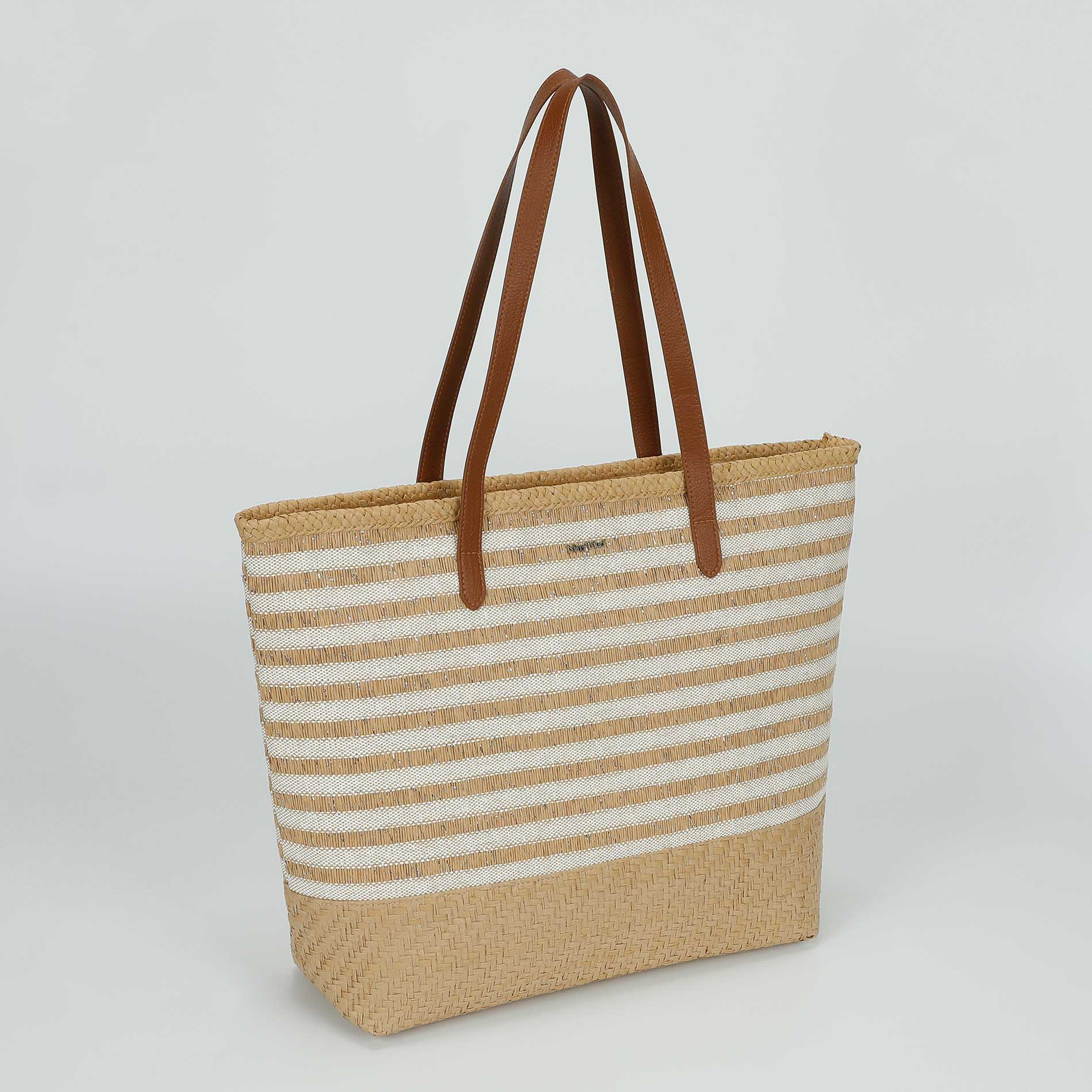Borsa Mimi Mua in paglia intrecciata con manici lunghi