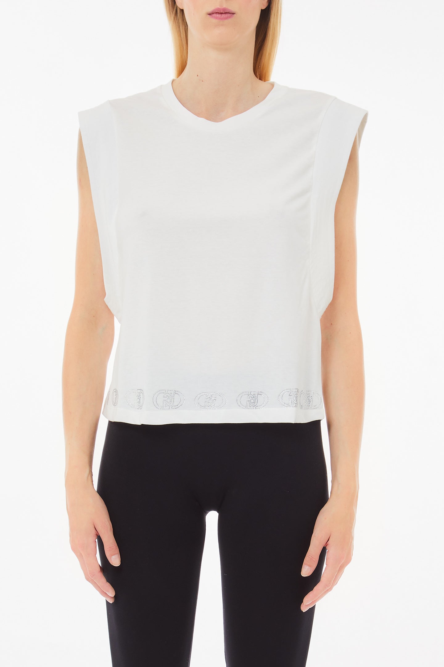 Liu Jo top smanicato con dettagli logo decorativi Bianco S | Giò Fashion