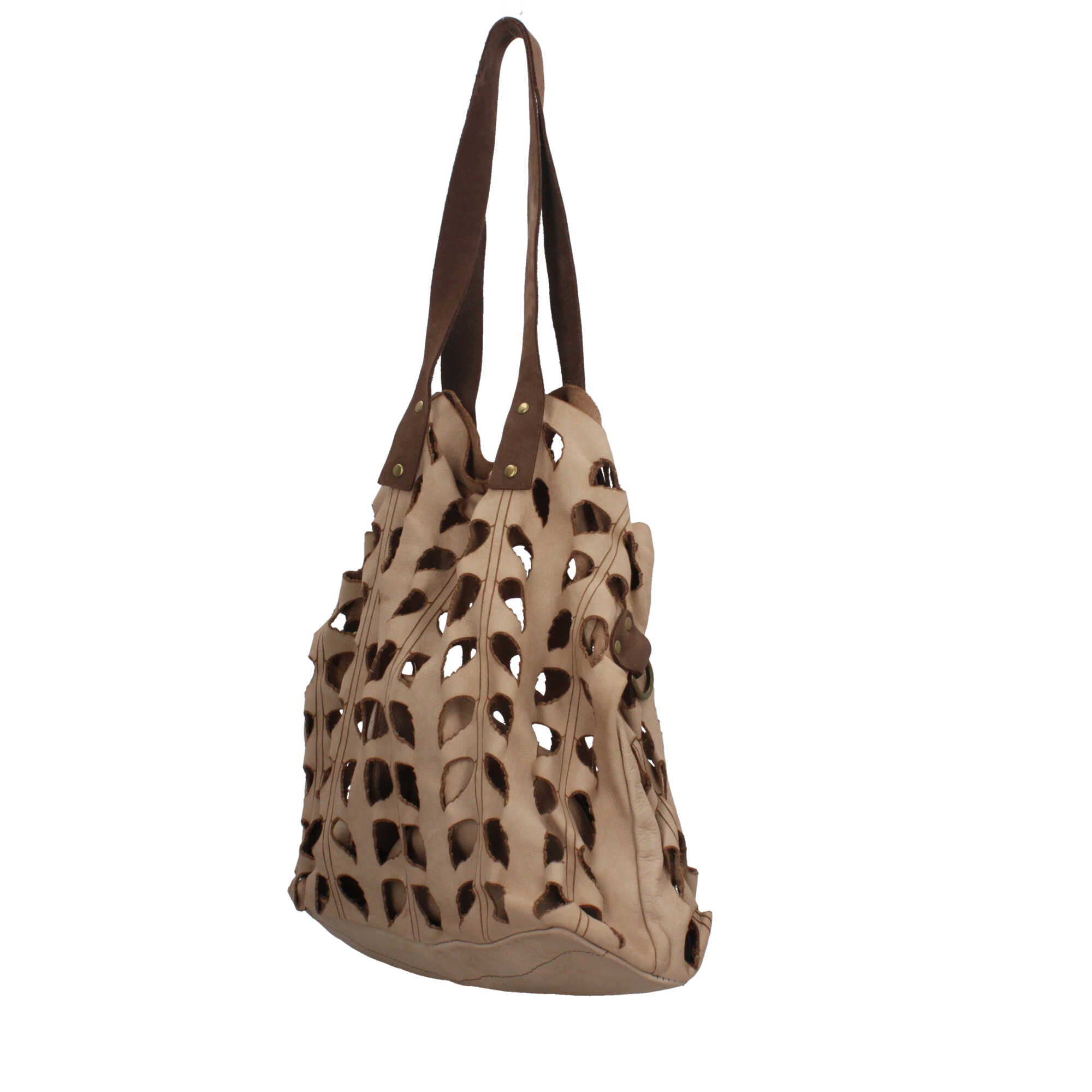 Borsa Made in Italy in vera pelle con traforatura a foglie