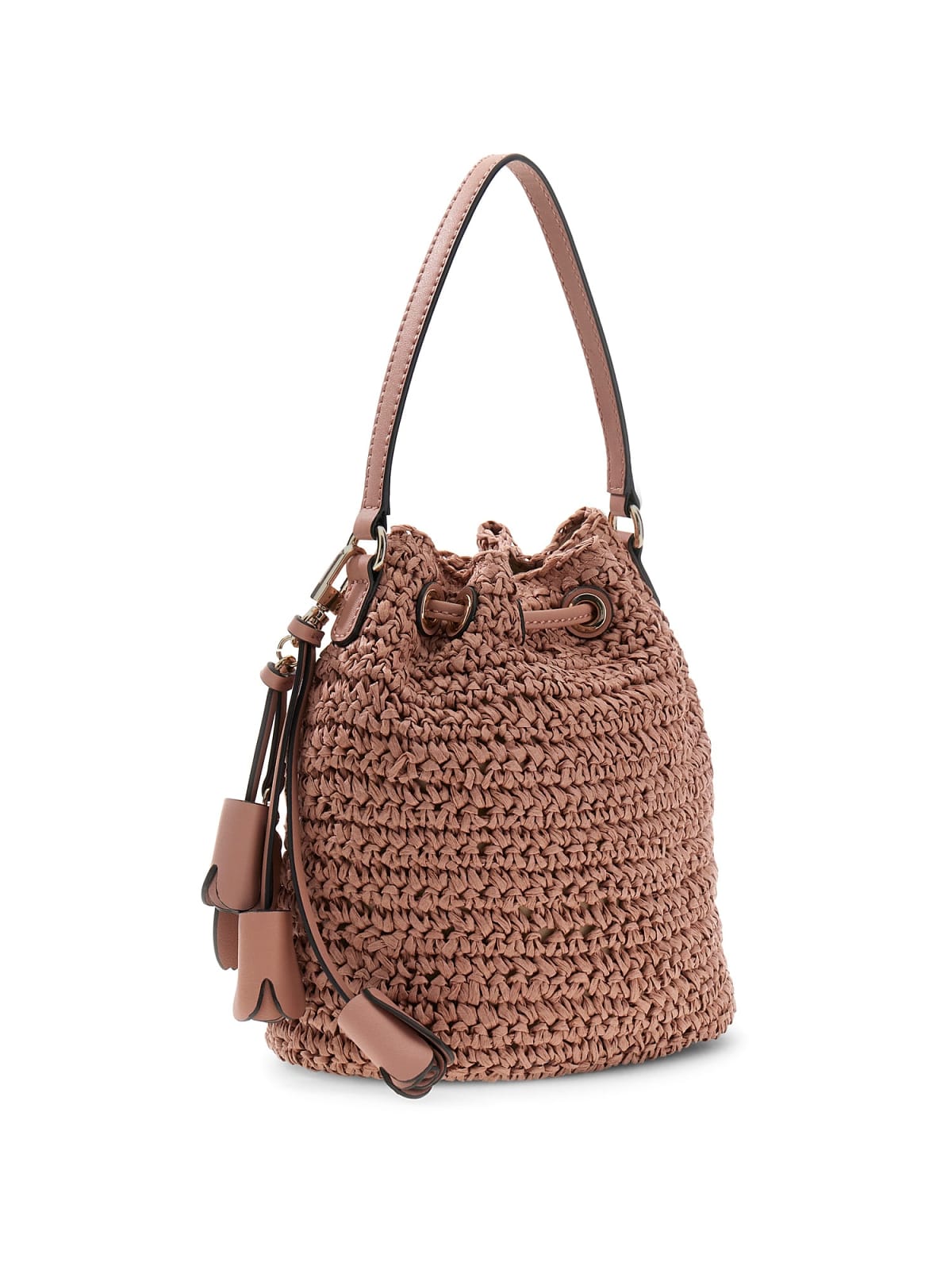 Borsa secchiello Guess donna intrecciata con logo e charm ROSA CORALLO TU | Giò Fashion
