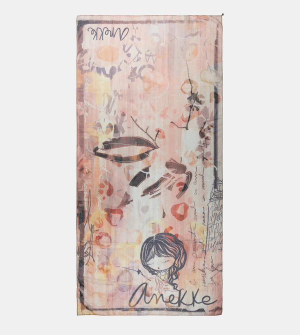 Anekke Sciarpa Memories in poliestere con stampa artistica Beige TU | Giò Fashion